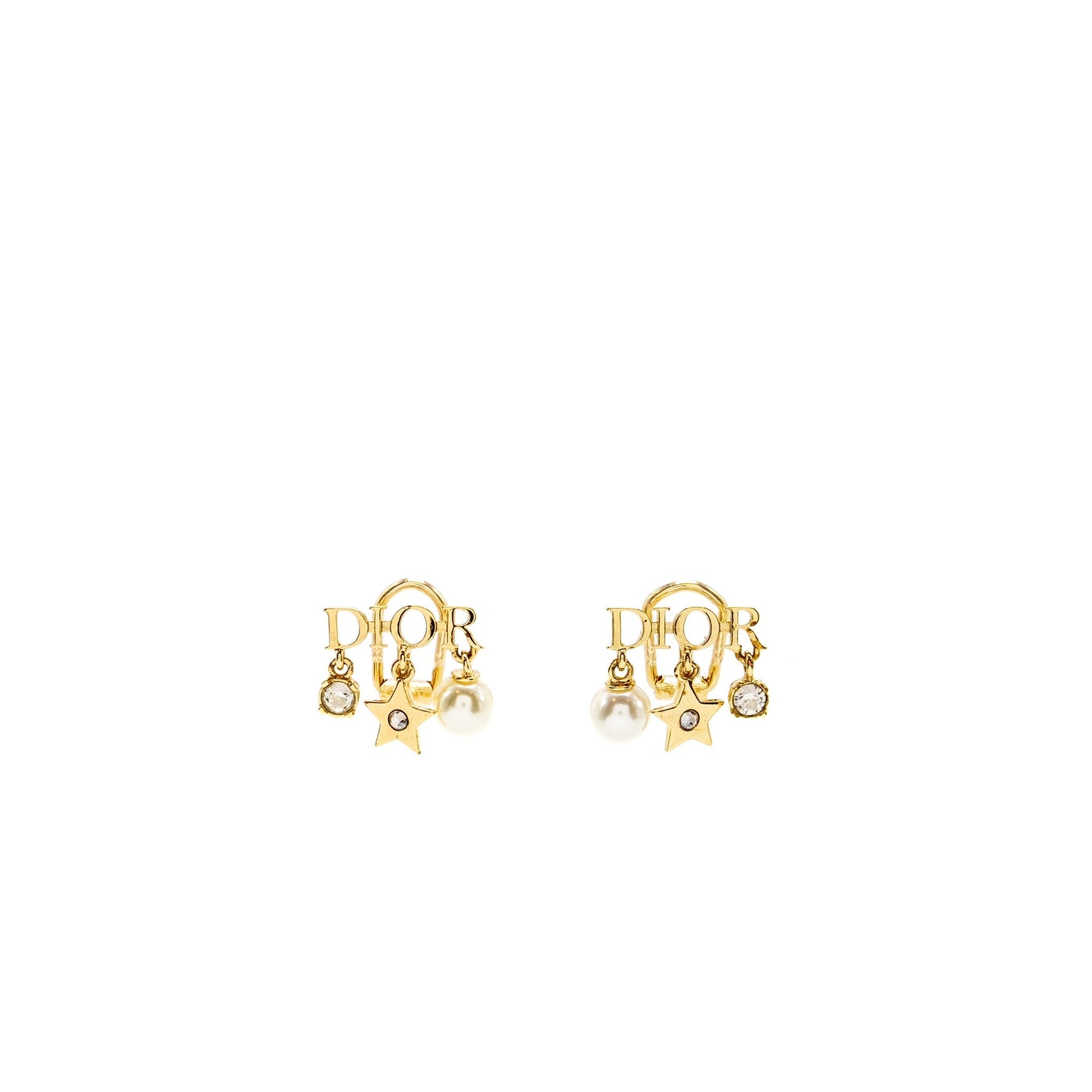 Dior Ear Clips Pearl Tone Handbag Gold Logo Travel Bag