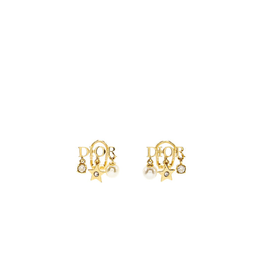 Dior Ear Clips Pearl Tone Handbag Gold Logo Travel Bag