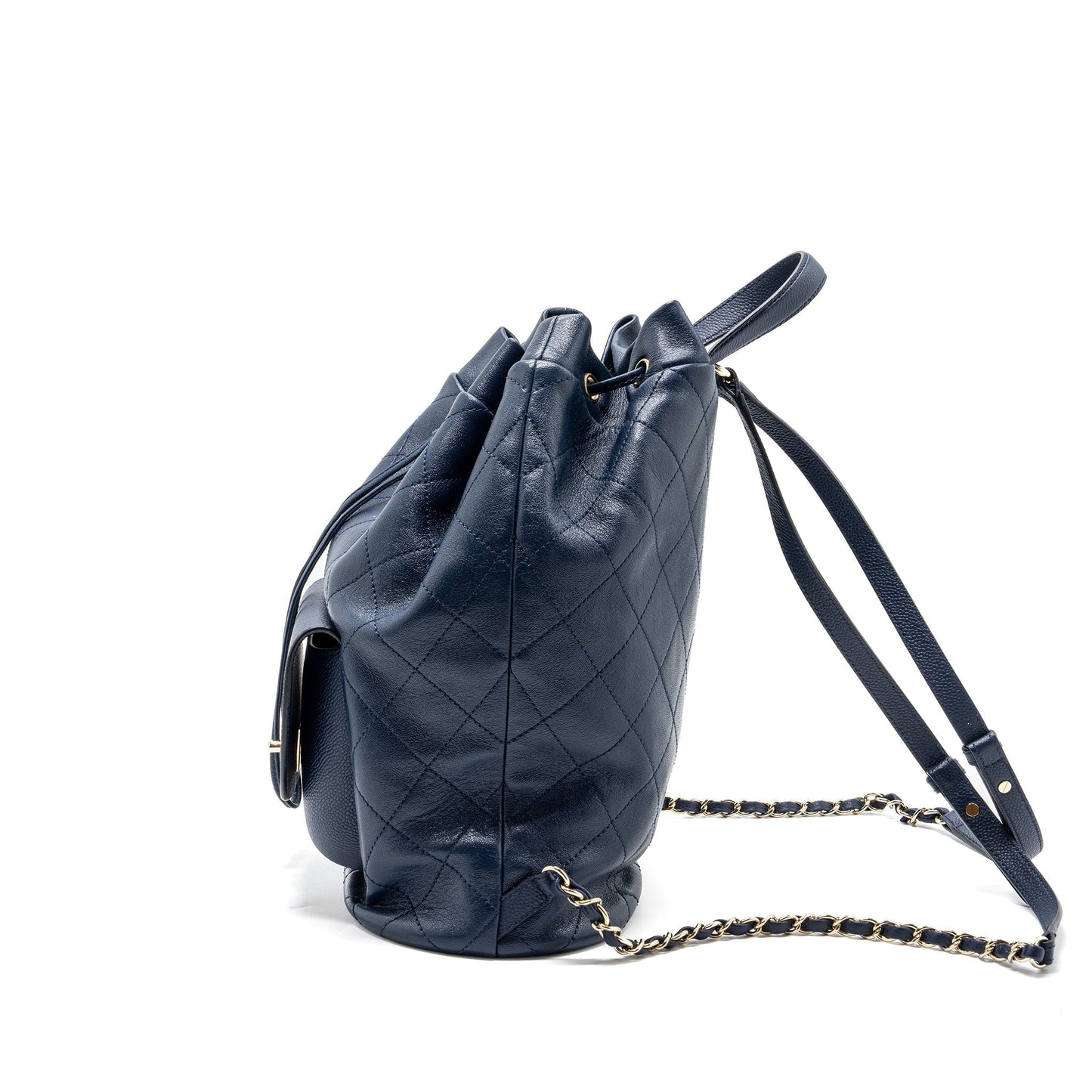 Chanel Drawstring Backpack Lambskin Grained Calfskin Dark Blue Jewelry