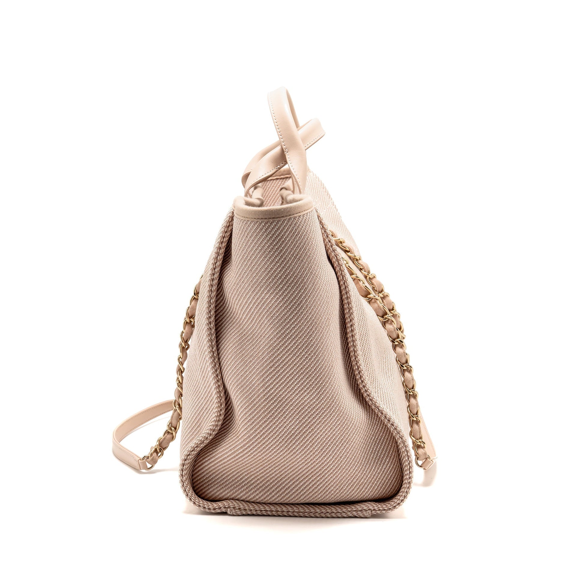 Chanel Deauville Shopping Calfskin Light LGHW White Pink Canvas Tote Bag