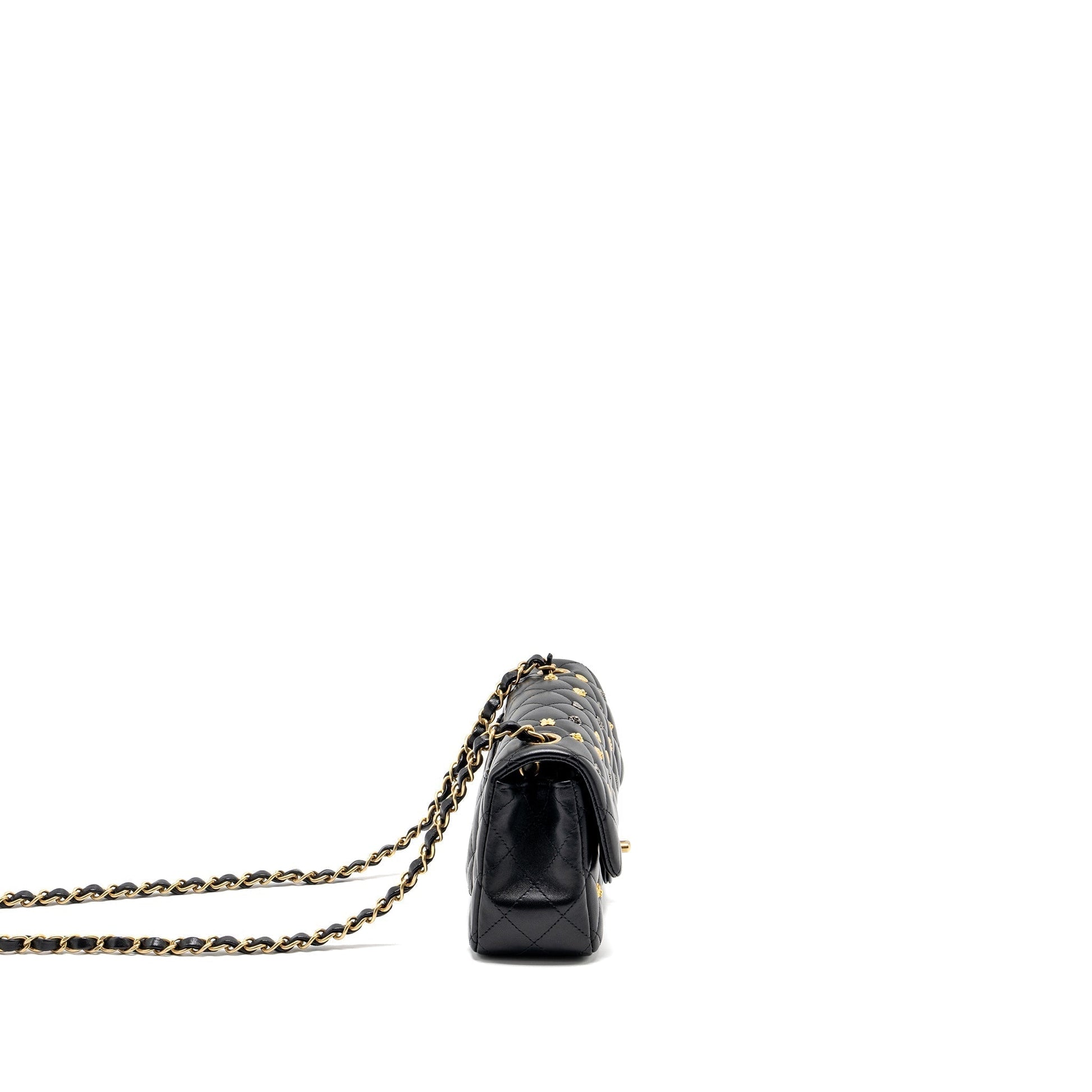 Chanel Rectangular Flap Charms Limited Edition Lambskin Black Gold Silver Key Chain