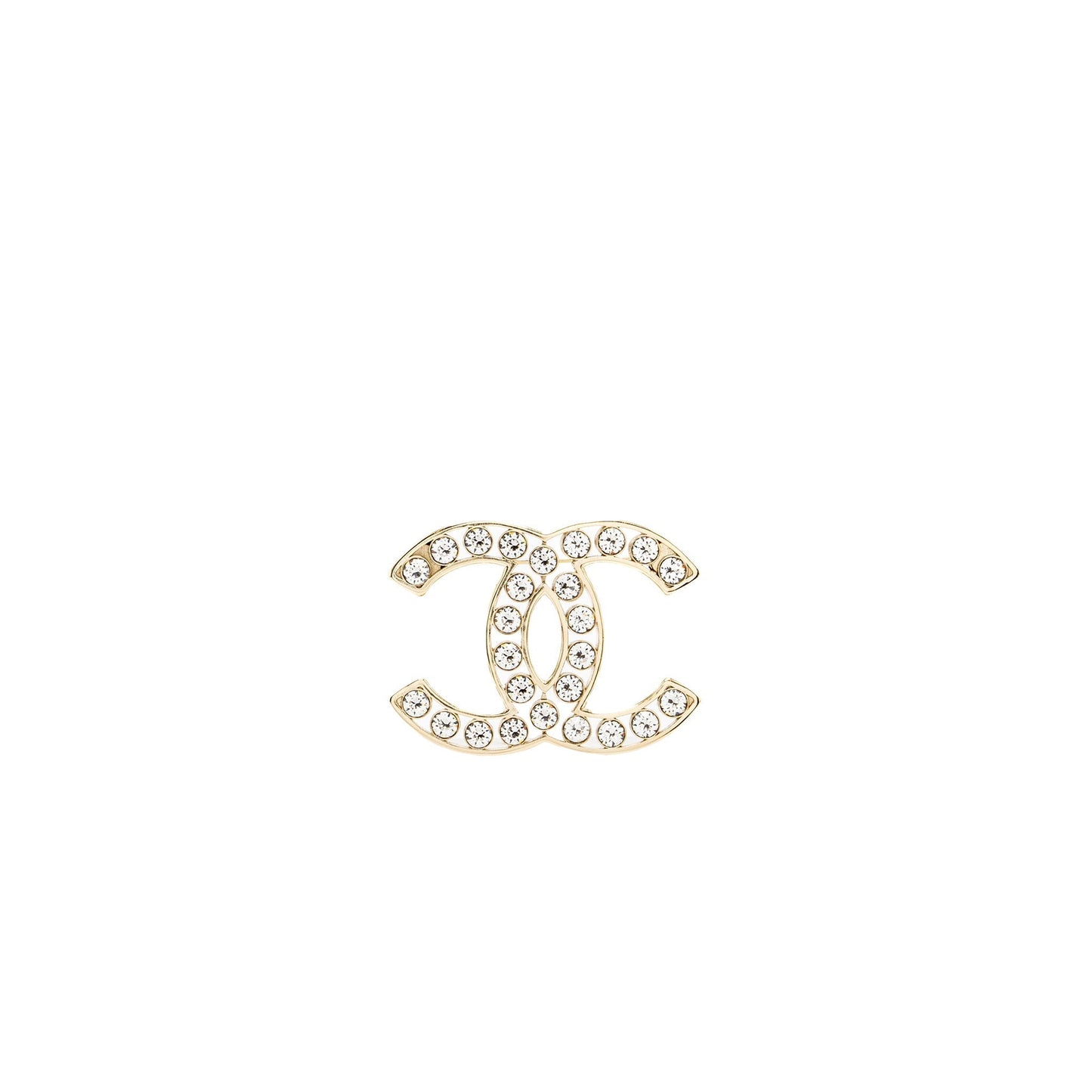 Chanel CC Logo Brooch Crystal Light Tone Gold Handbag Gold Tone