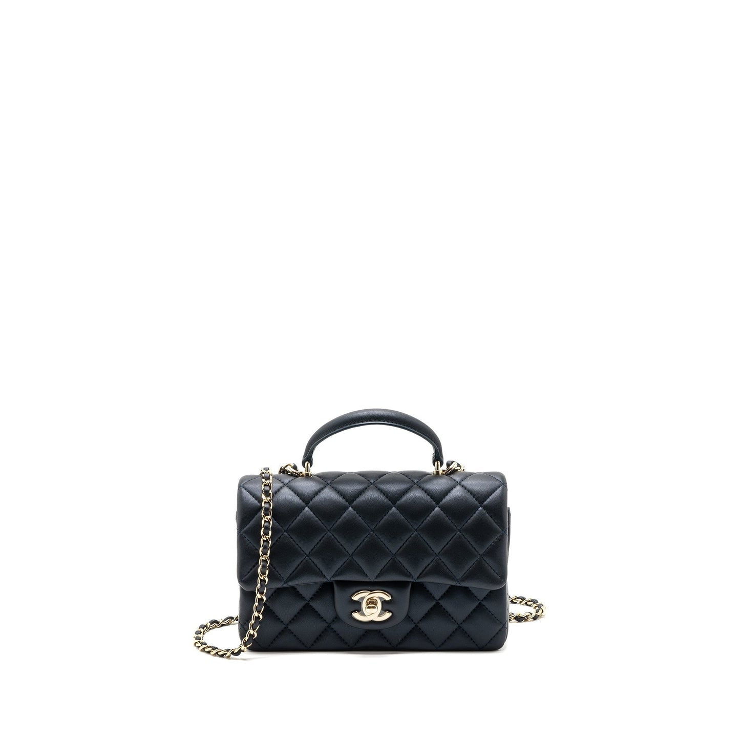 Chanel 22a Top Handle Rectangular Flap Lambskin Blue Shoulder Bag