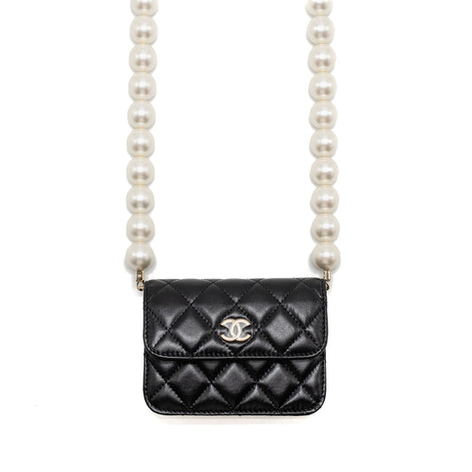 Chanel Maxi Pearl Lambskin LGHW Black Clutch Bag