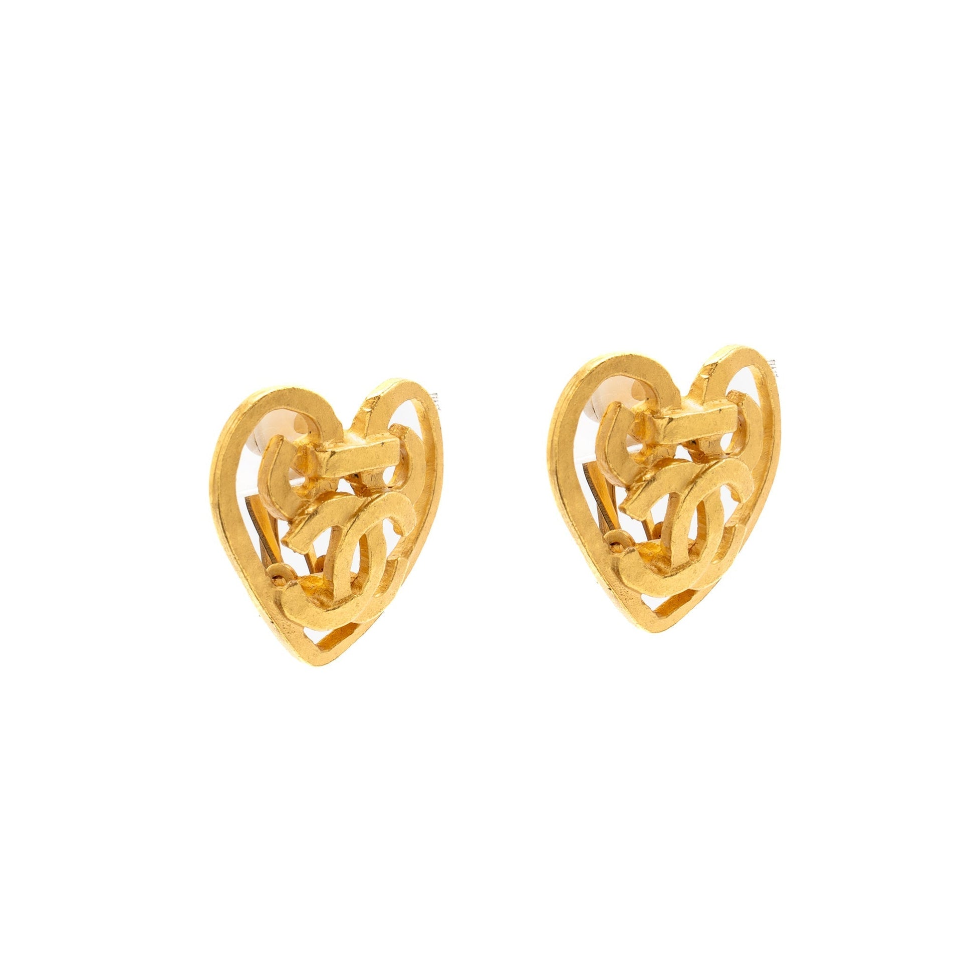Chanel Heart Shape CC Logo Ear Clips Gold Handbag