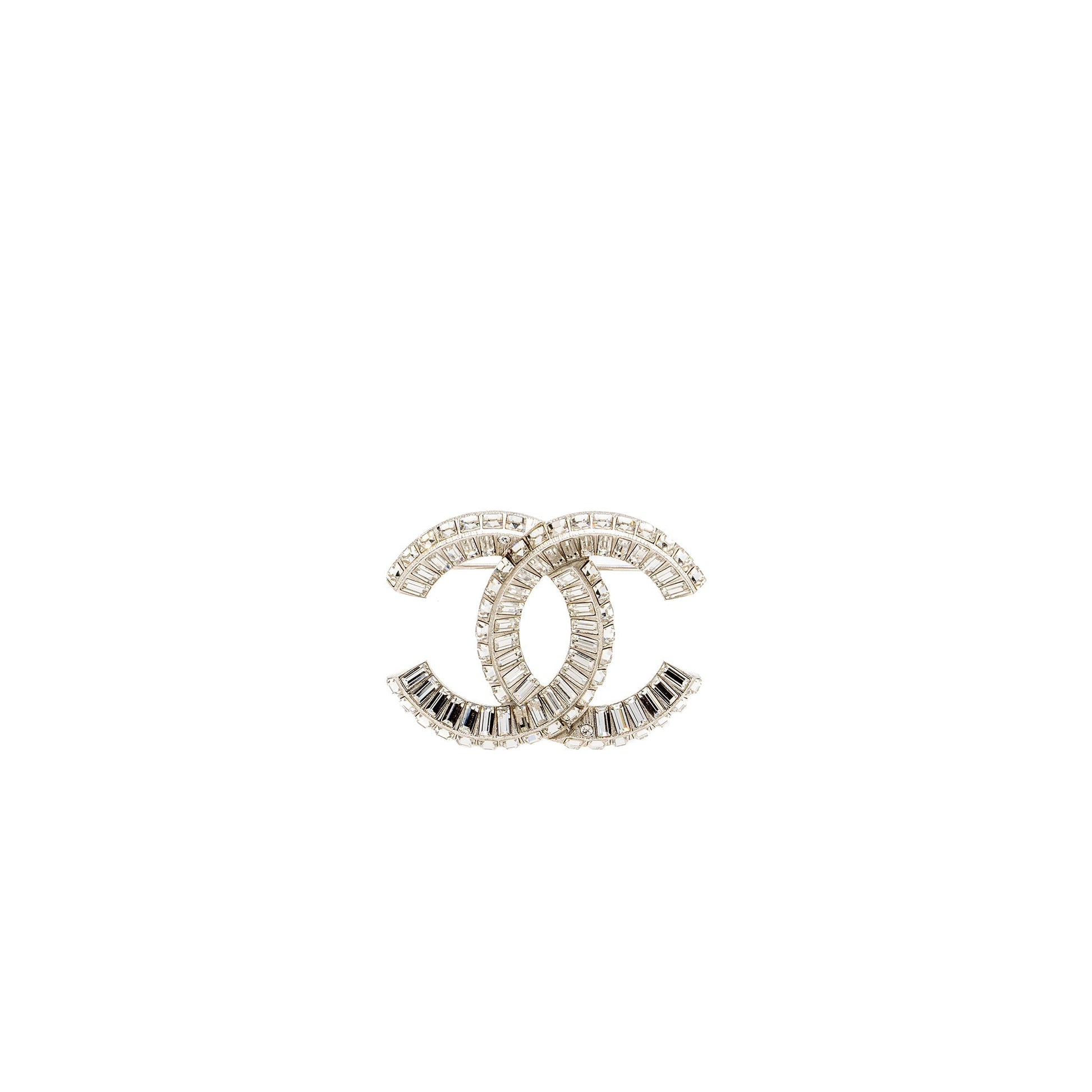 Chanel cc logo brooch crystal tone Silver Handbag