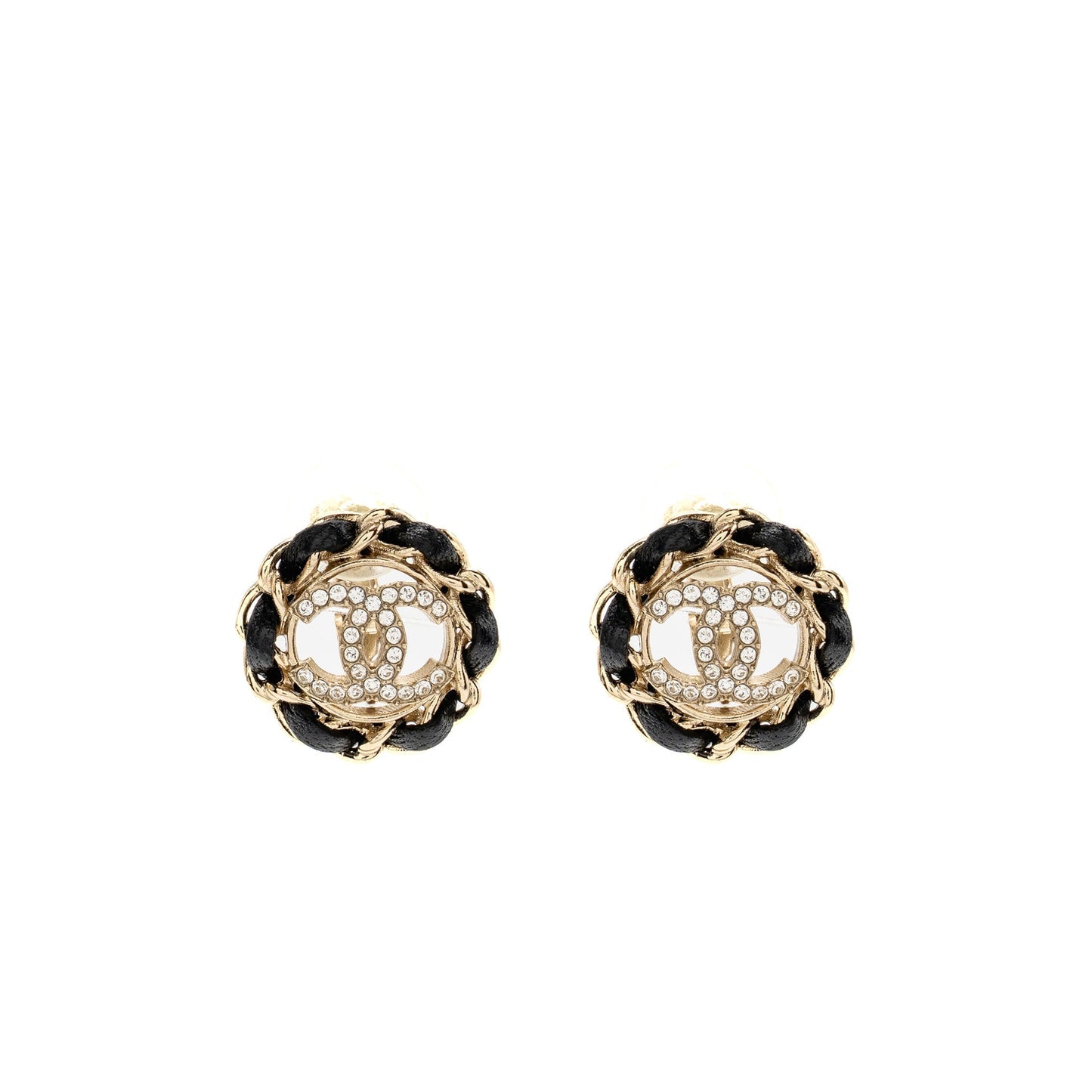 Chanel round cc logo ear clips light Gold Leather Handbag