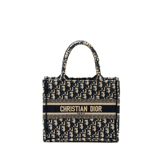 Dior Book Tote Oblique Jacquard Embroidery Handbag Blue Small Tote Bag