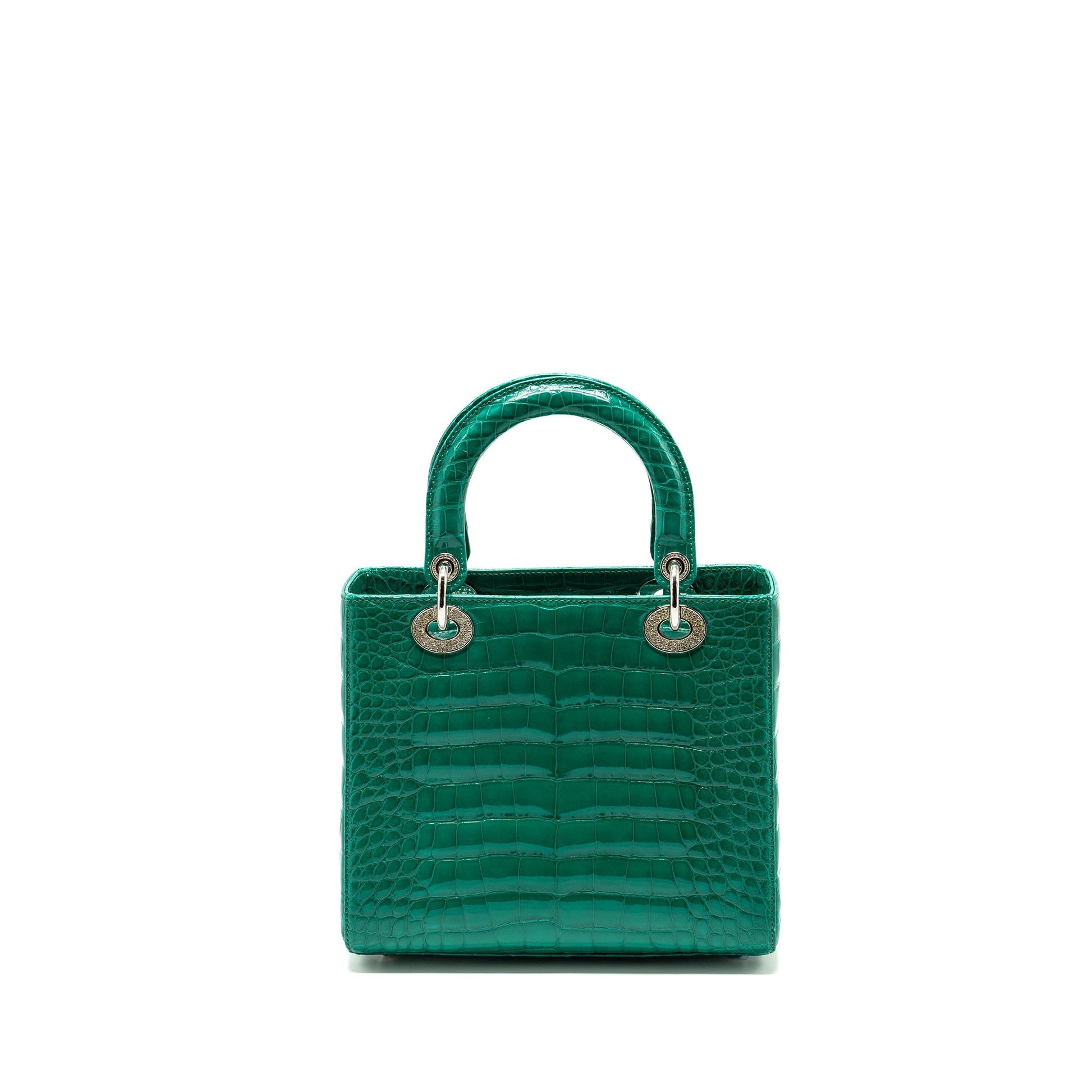 Dior Lady Crocodile With Crystal Handbag Green Medium Travel Bag
