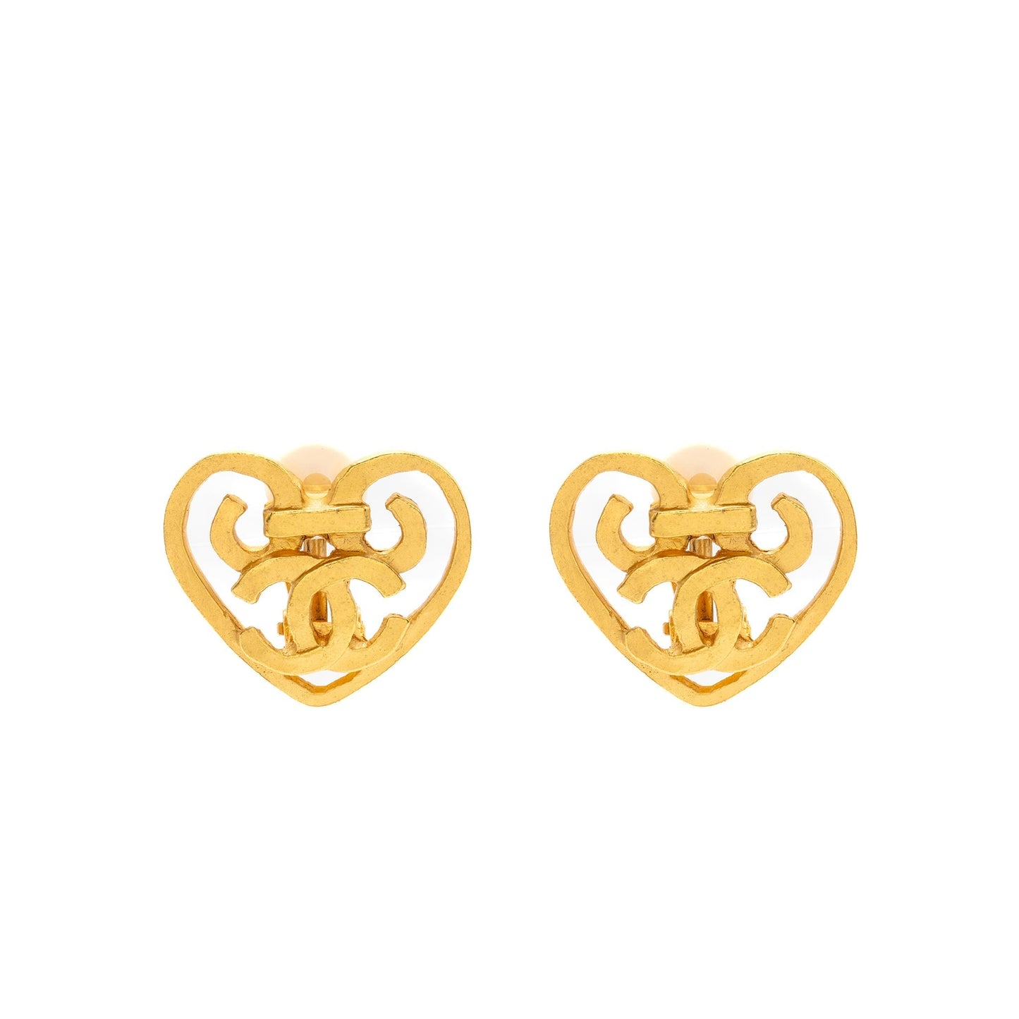 Chanel Heart Shape CC Logo Ear Clips Gold Handbag