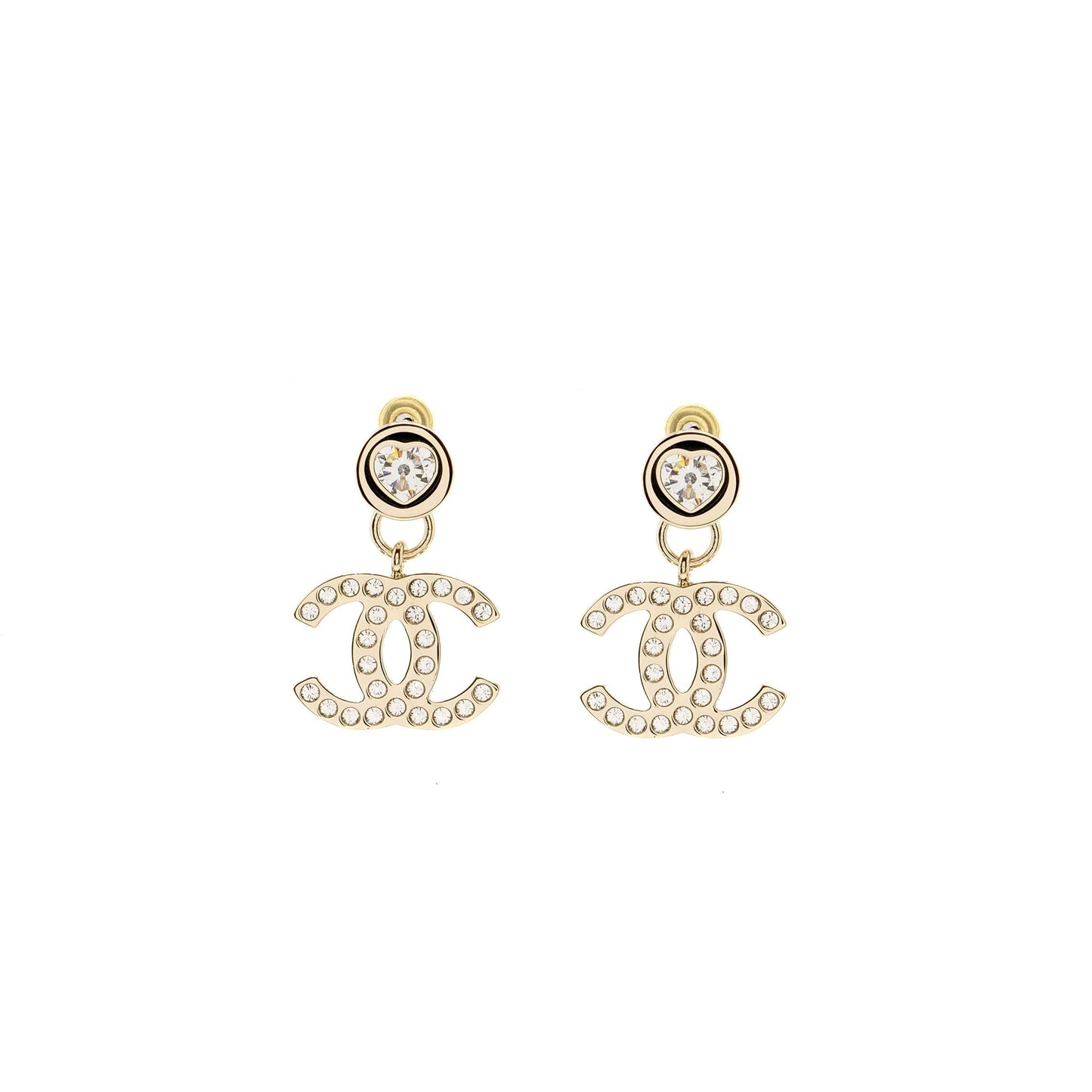 Chanel Heart Shape CC Logo Drop Crystal Gold Handbag