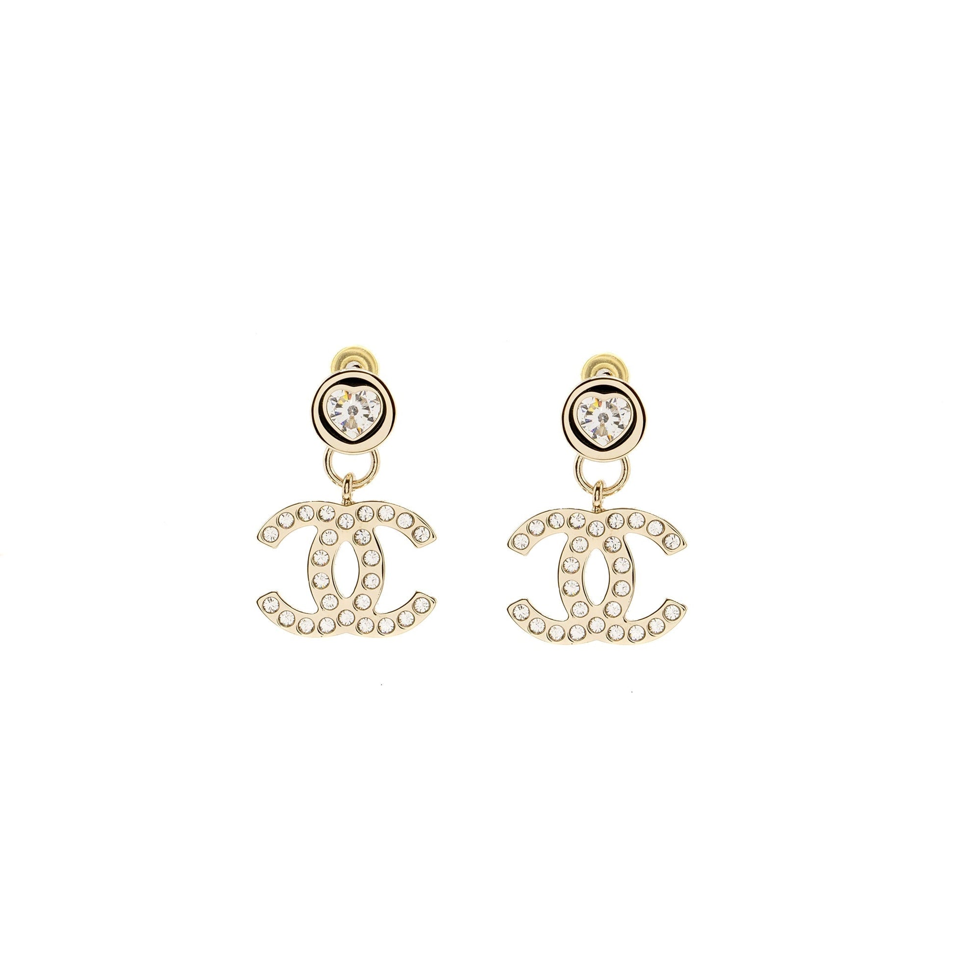 Chanel Heart Shape CC Logo Drop Crystal Gold Handbag