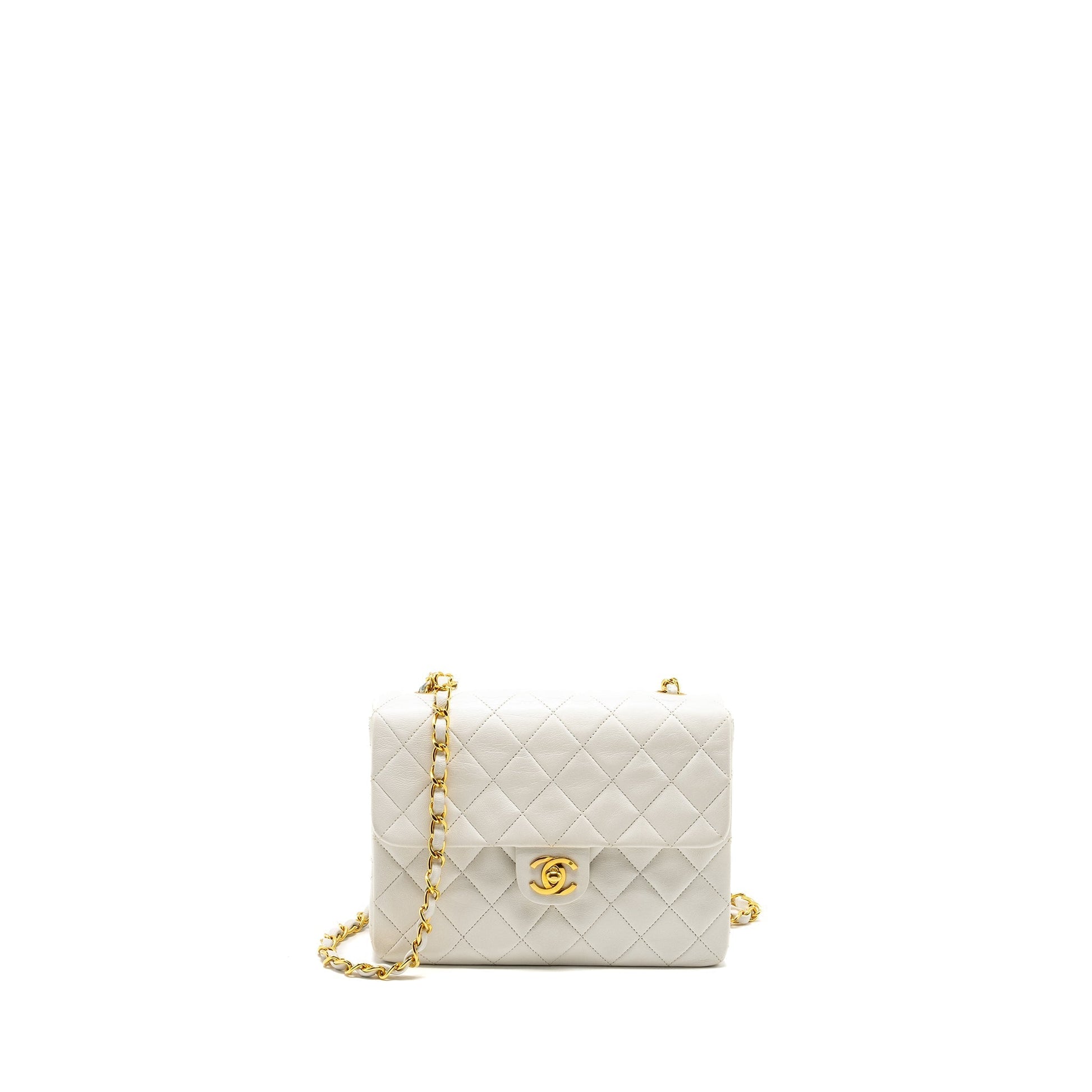 Chanel quilted square flap lambskin GHW White Shoulder Bag