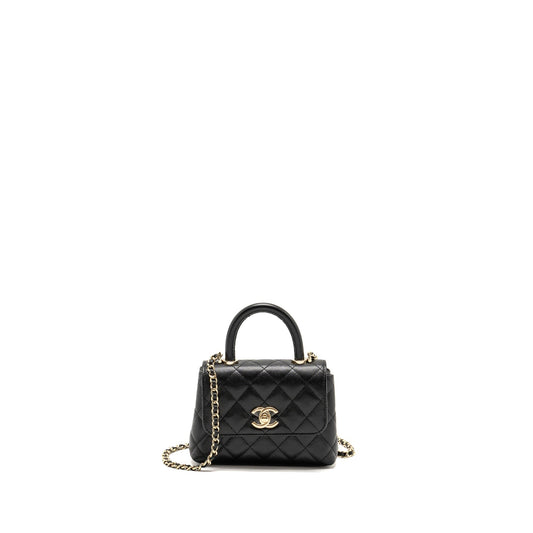 Chanel Coco Handle Caviar LGHW Microchip Black Clutch Bag