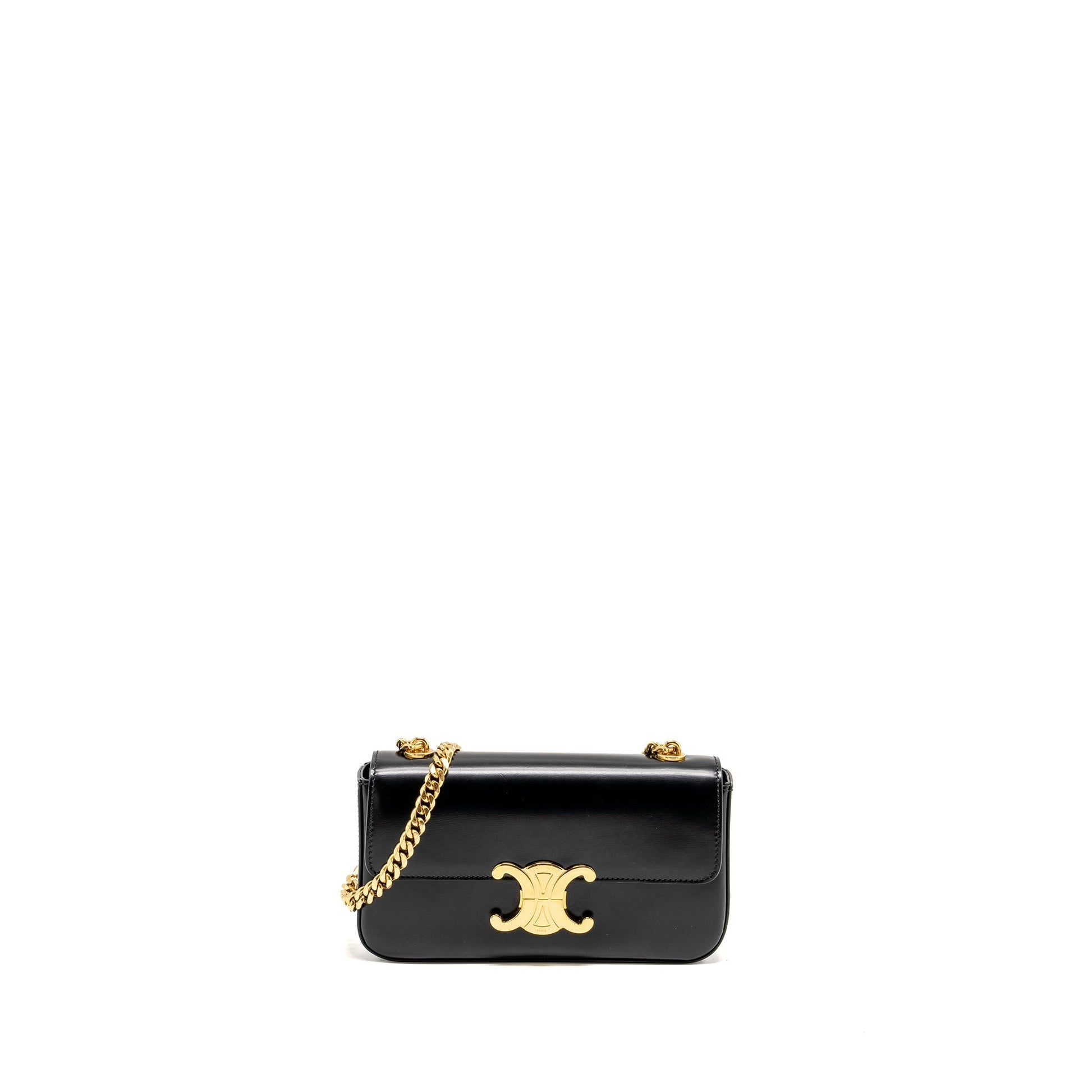 Celine Triomphe Purse Calfskin Handbag Black Mini Travel Bag Black Handbag