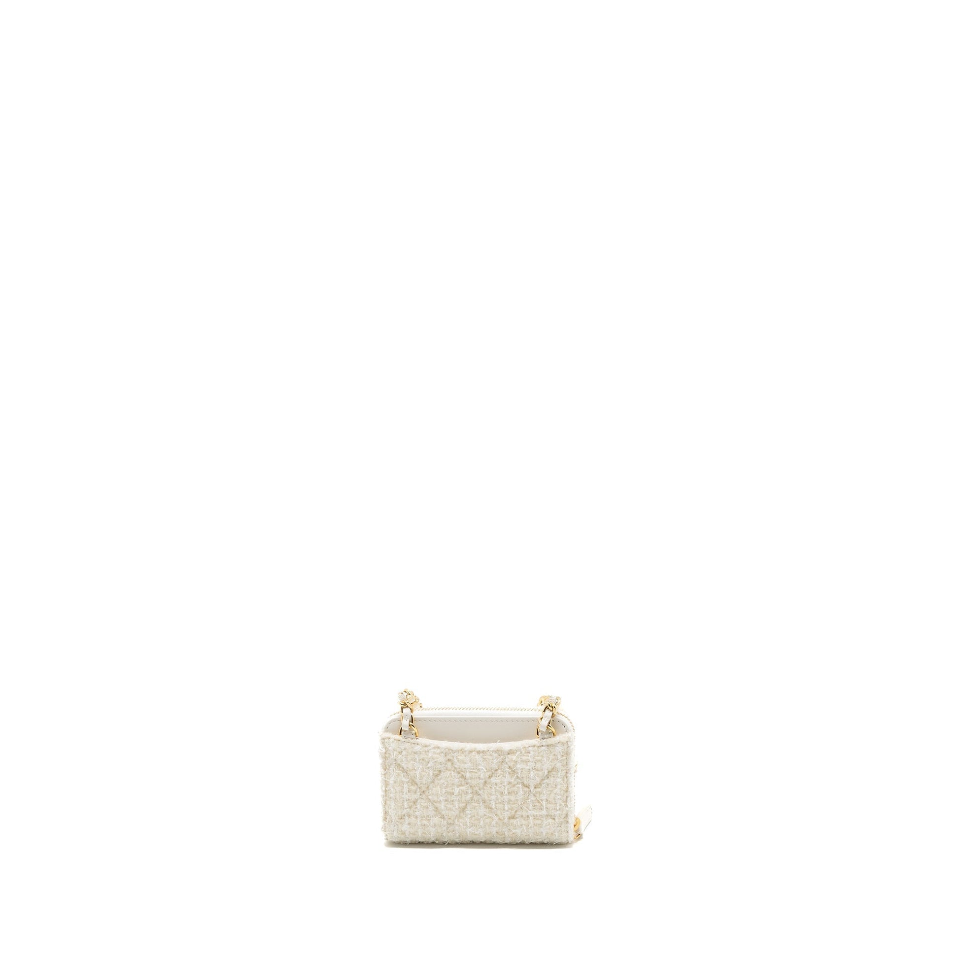Chanel Bow Card Holder Tweed LGHW Microchip White Wallet Case