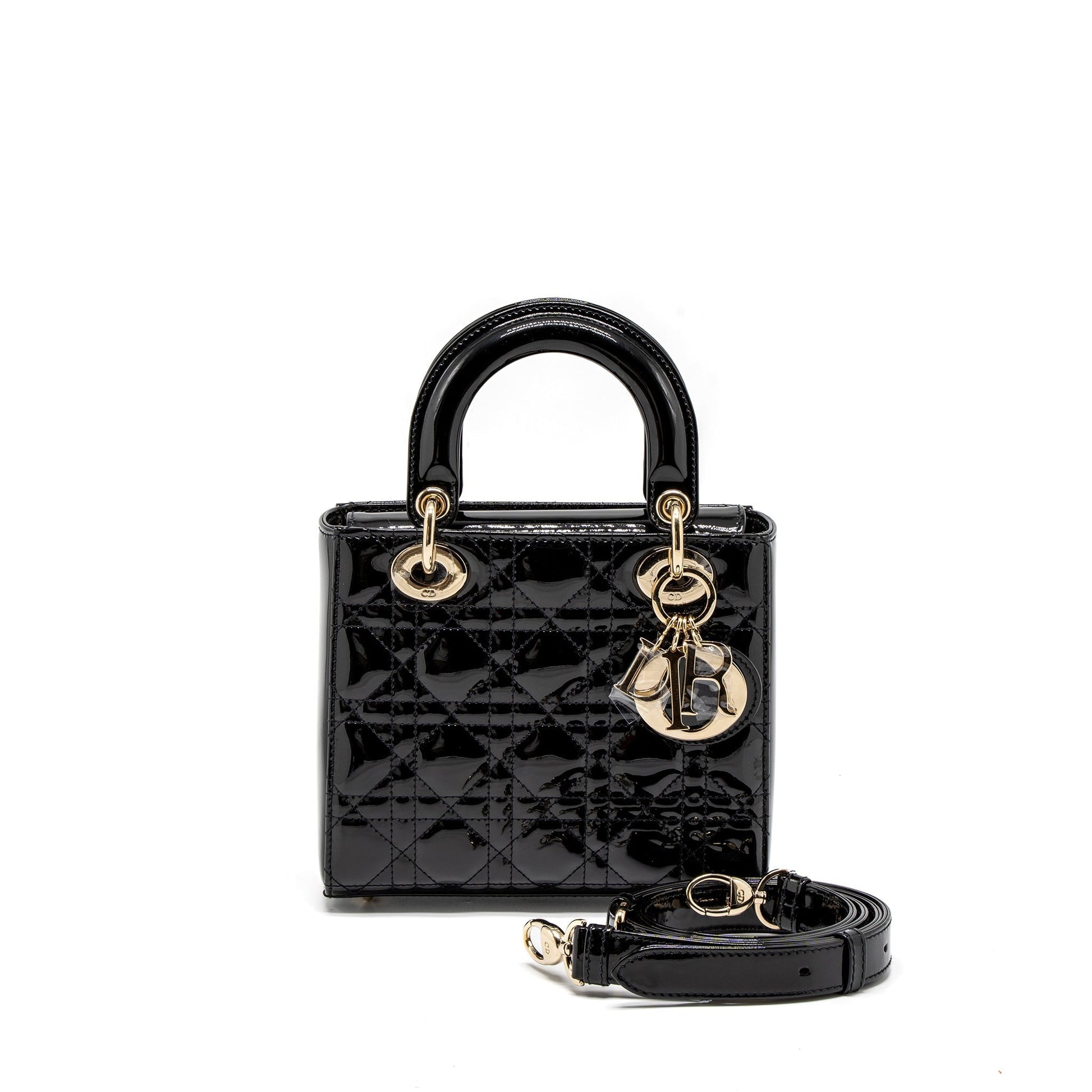 Dior Lady Purse Patent Handbag Black Small Travel Bag