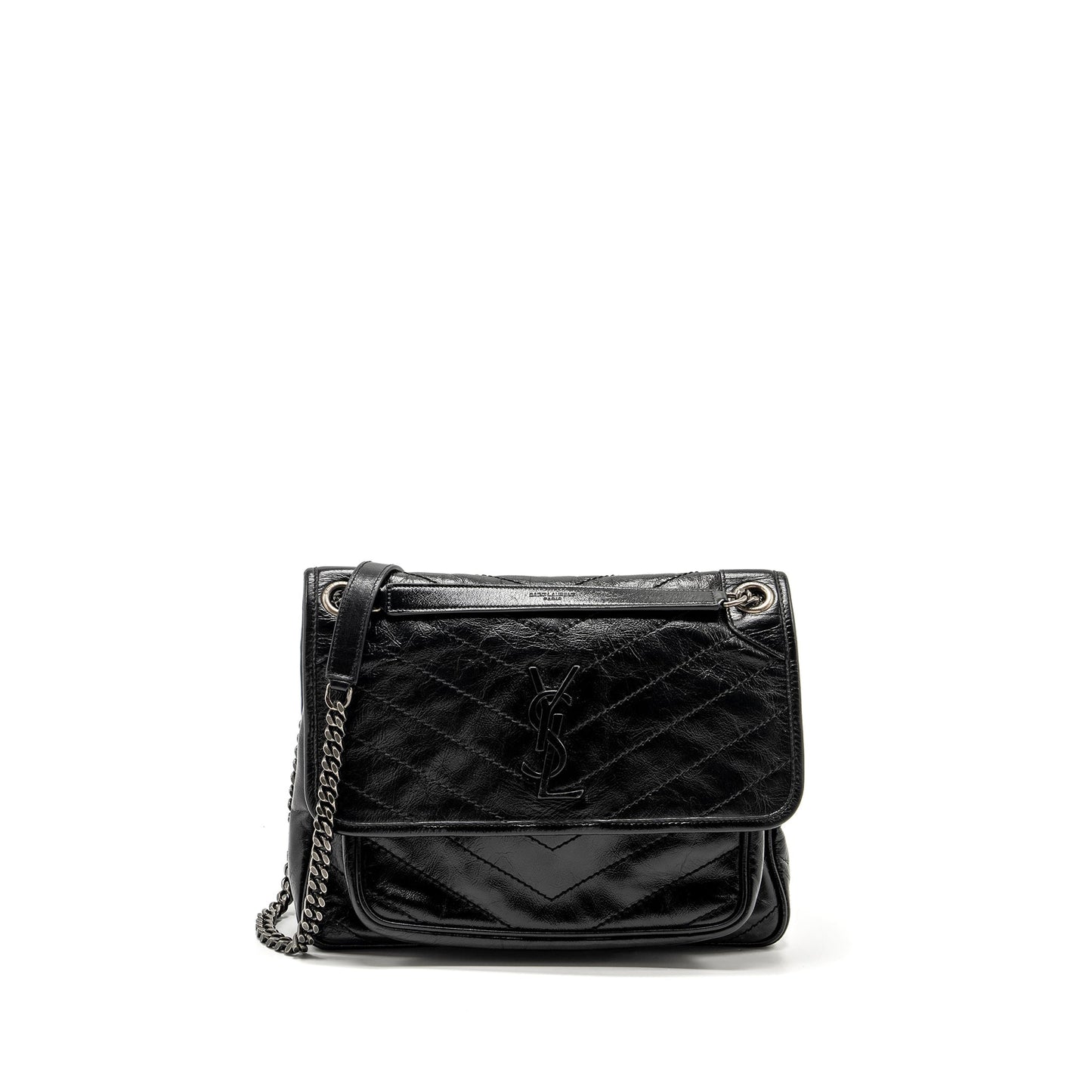 YSL Saint Laurent Saint Laurent Niki Calfskin Ruthenium Hardware Travel Black Medium Travel Bag