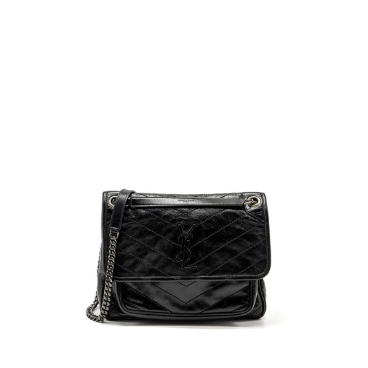 YSL Saint Laurent Saint Laurent Niki Calfskin Ruthenium Hardware Travel Black Medium Travel Bag