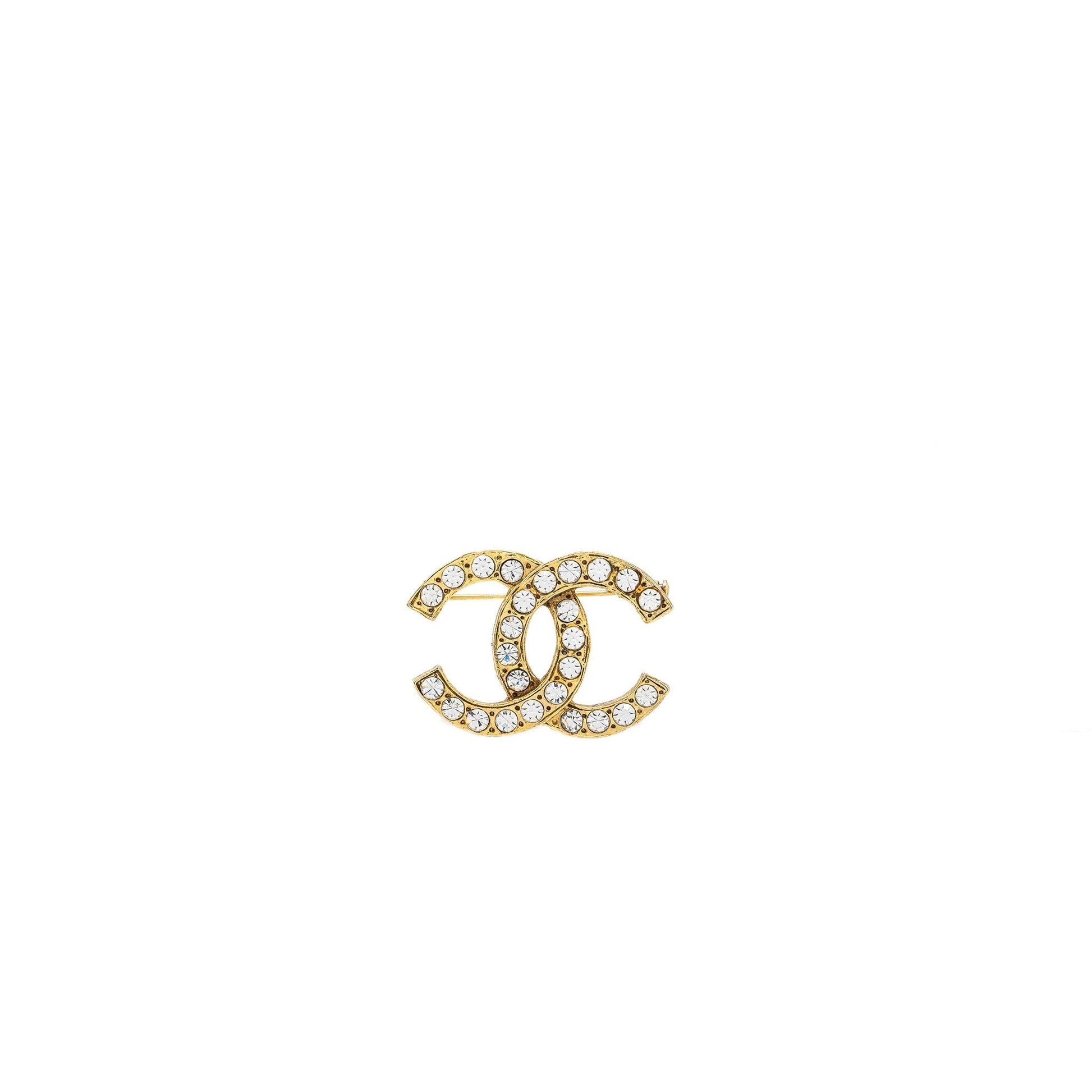 Chanel Crystal CC Logo Brooch Tone Gold Handbag