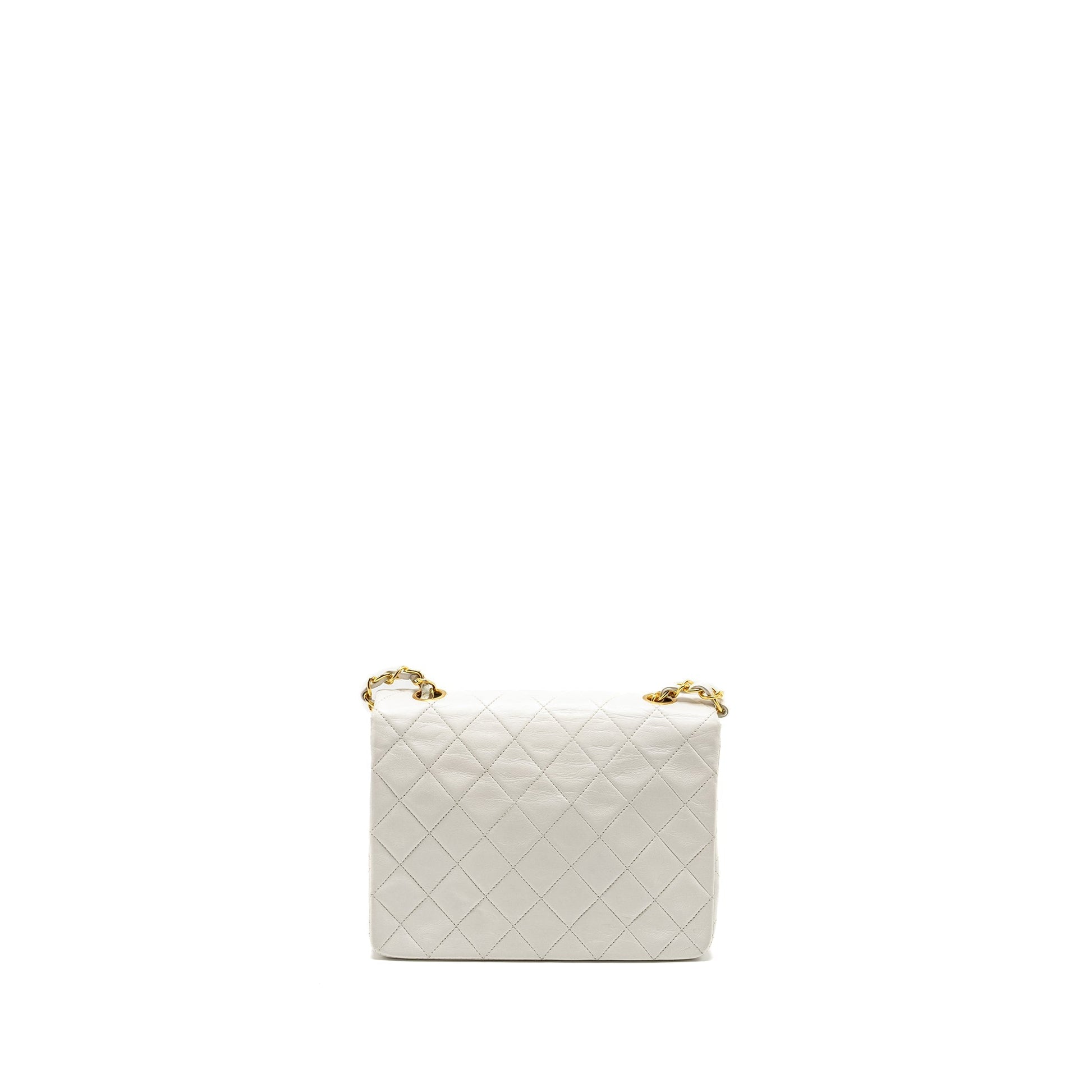 Chanel quilted square flap lambskin GHW White Shoulder Bag