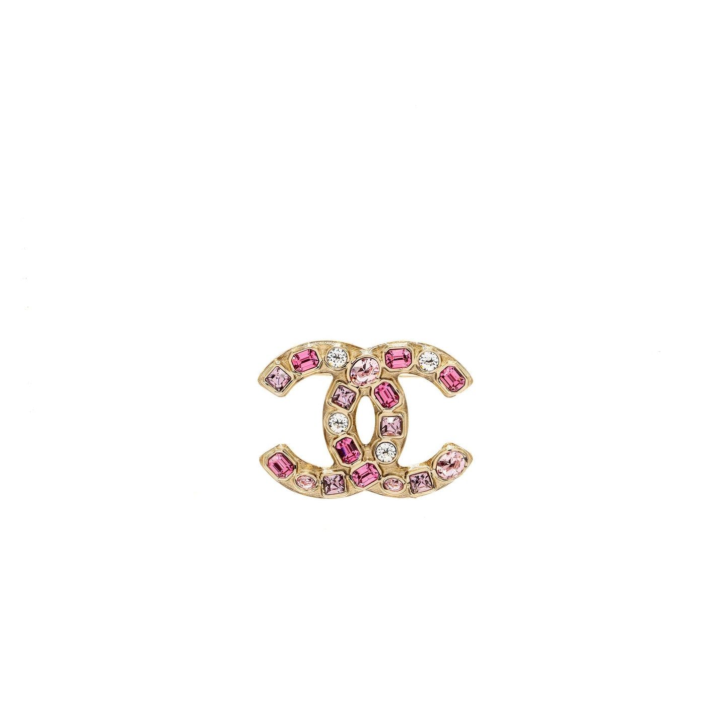 Chanel giant cc logo brooch Crystal Tone Multicolour Pink Gold Handbag