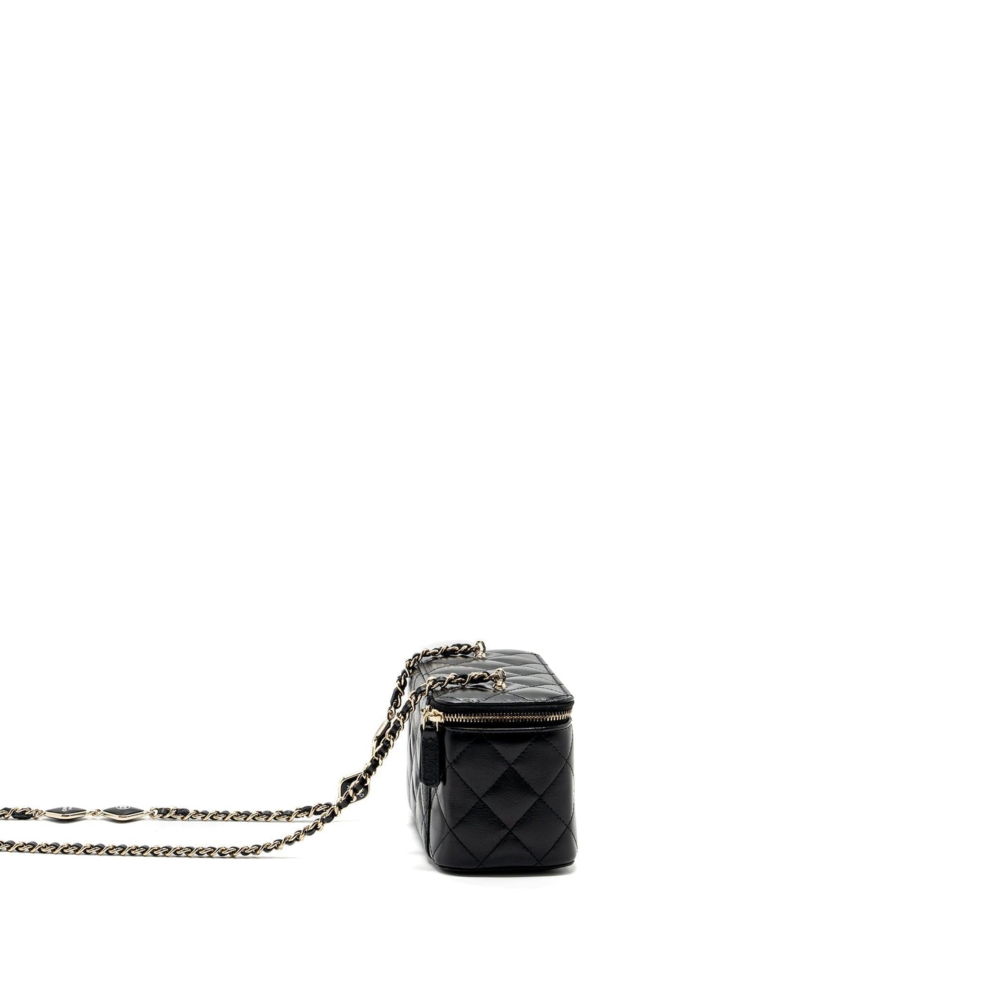 Chanel long vanity charms Calfskin LGHW microchip Black Key Chain
