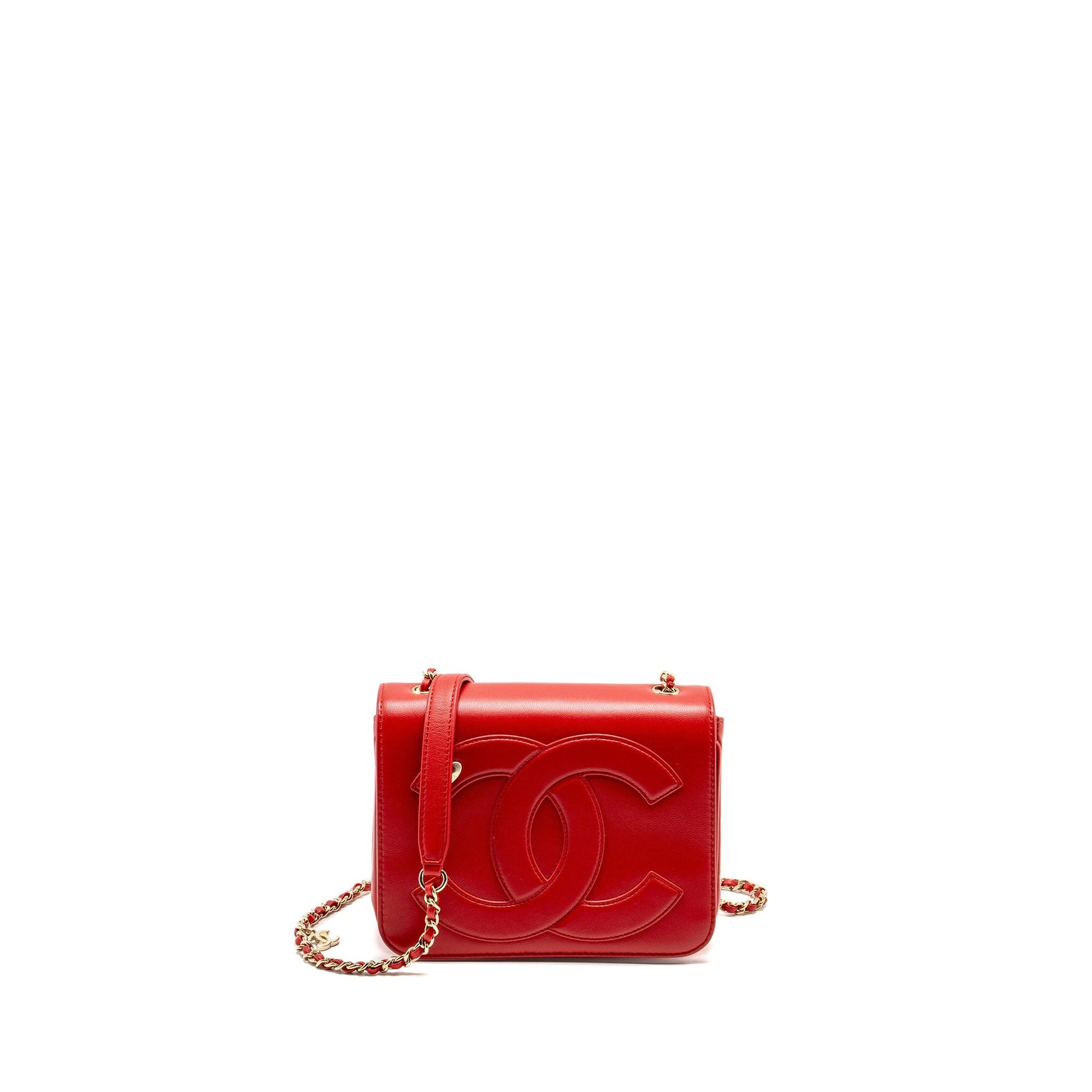 Chanel Mania Flap Lambskin LGHW Red Shoulder Bag