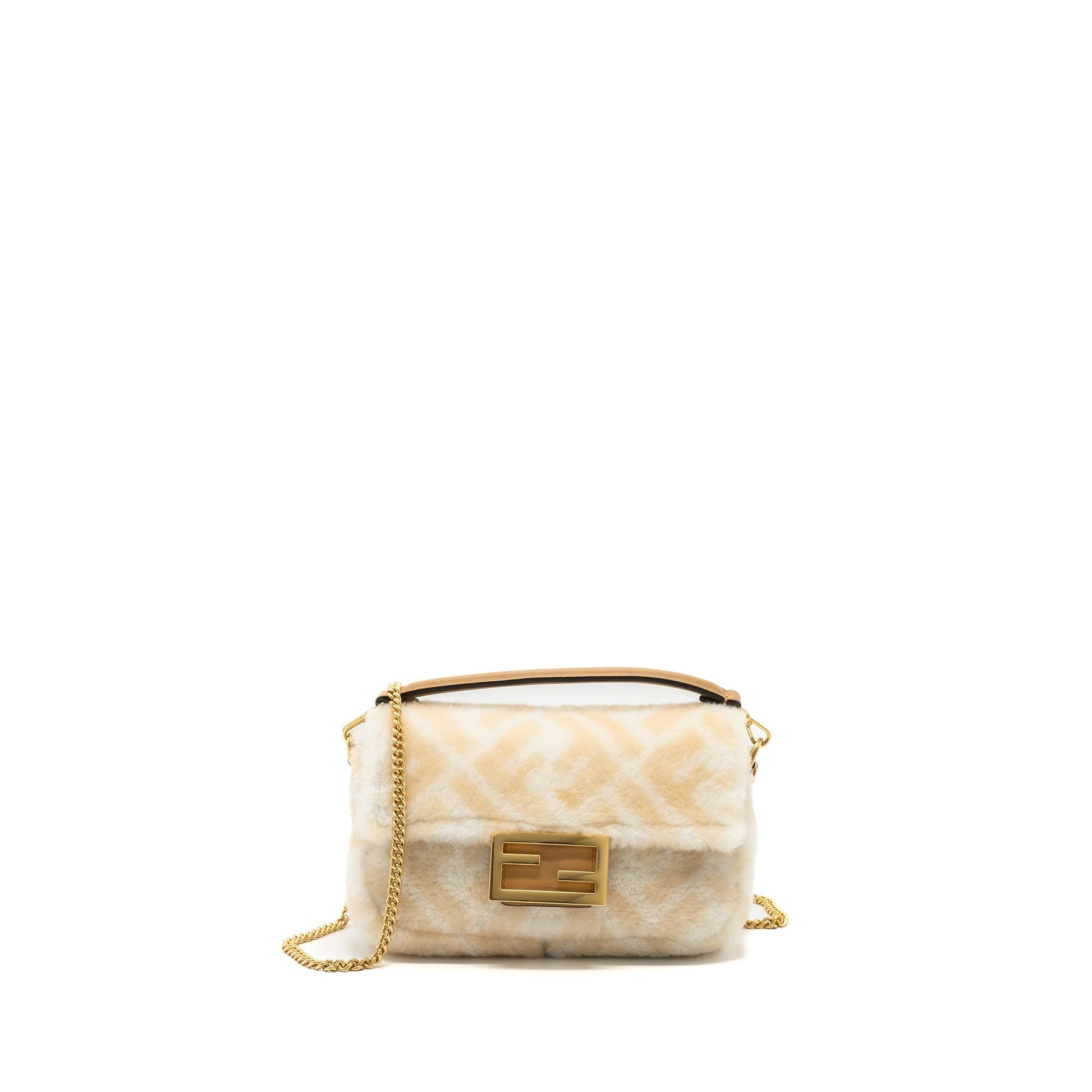 Fendi Baguette Sheepskin Handbag White Beige Mini Shoulder Bag