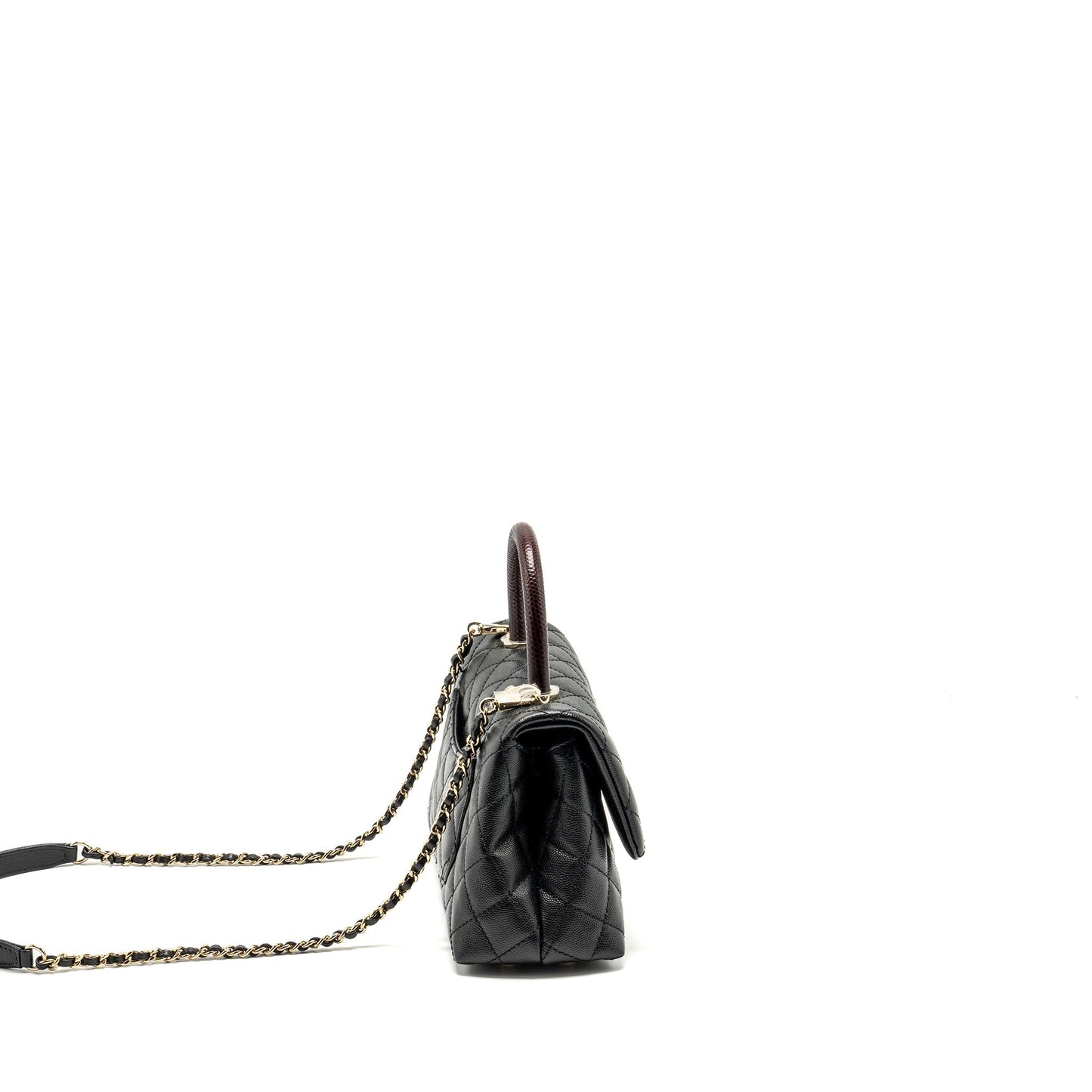 Chanel Coco Handle Lizard Embossed Handle Caviar Black Small Handbag