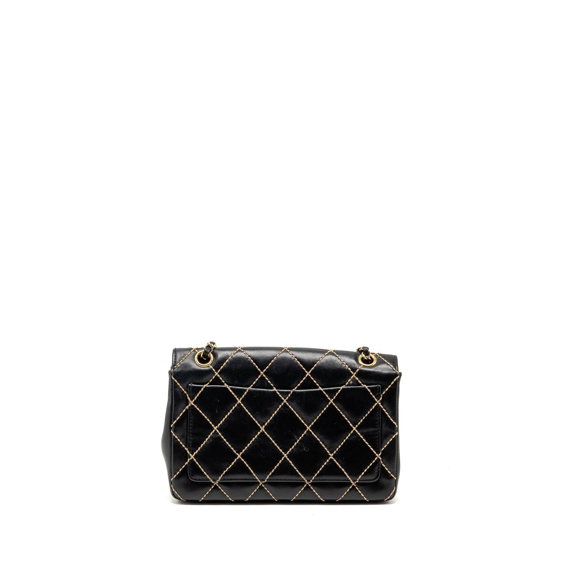 Chanel quilted flap lambskin stitching GHW Black White Shoulder Bag