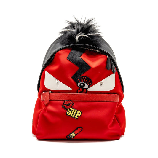 Prada Fendi Monster Backpack Multicolour Leather Nylon Red