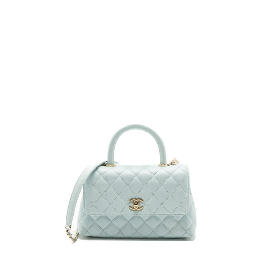 Chanel coco handle caviar light LGHW microchip Blue Small Handbag