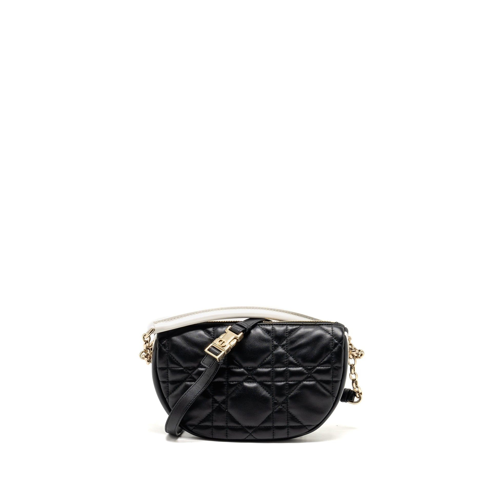 Dior Vibe Hobo Purse Cannage Lambskin Handbag Black White Travel Bag