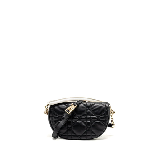 Dior Vibe Hobo Purse Cannage Lambskin Handbag Black White Travel Bag