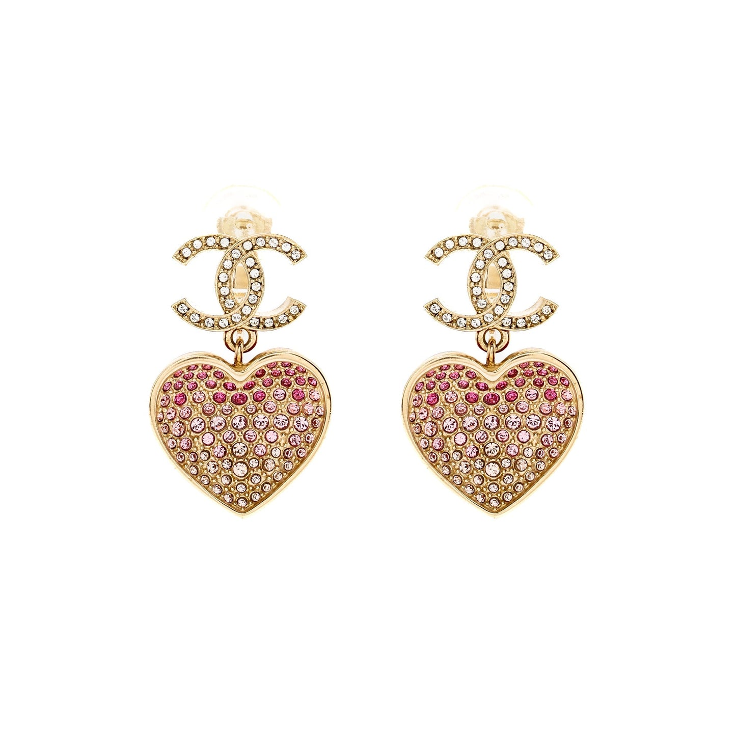 Chanel double face Crystal heart dropped cc Pink Gold Handbag