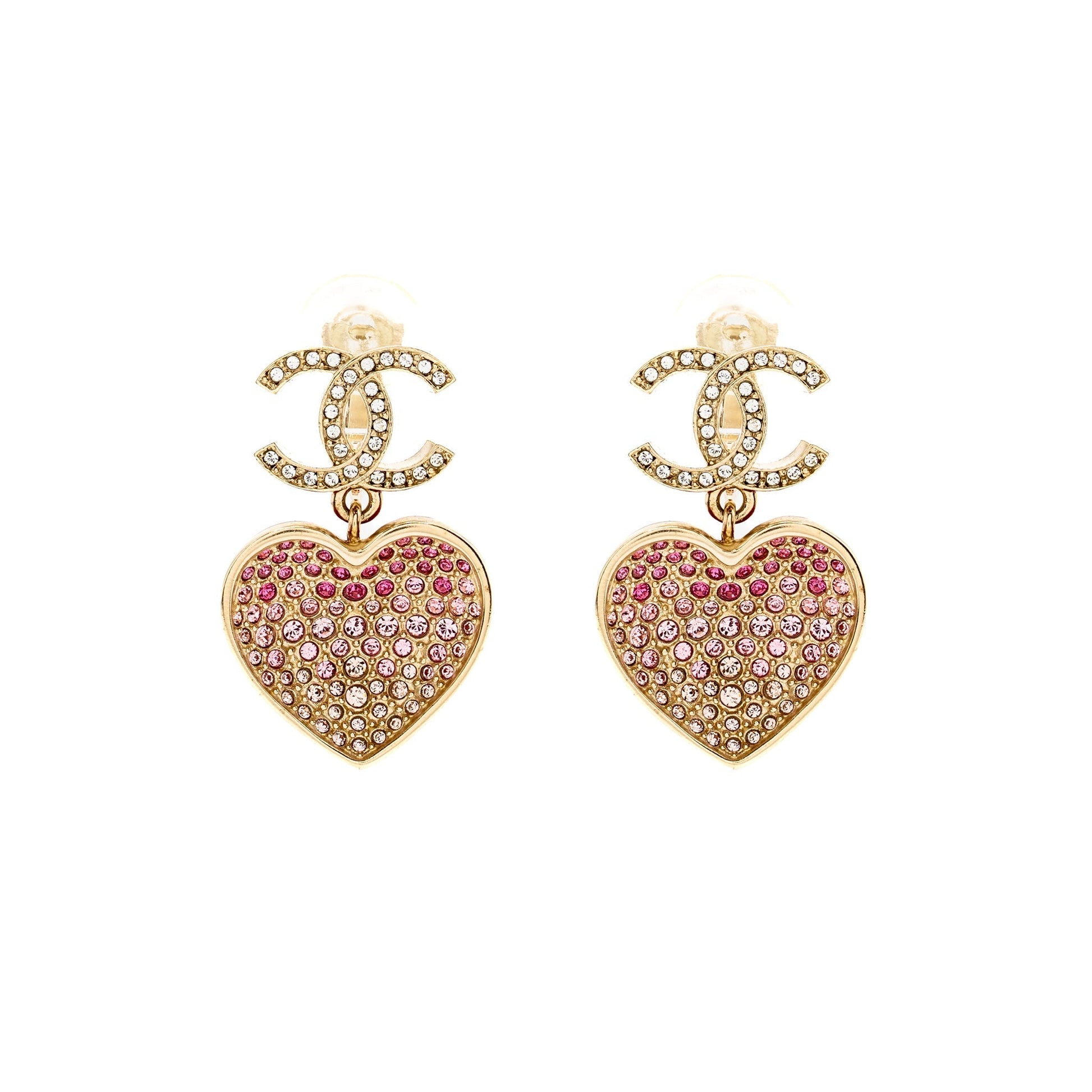 Chanel double face Crystal heart dropped cc Pink Gold Handbag