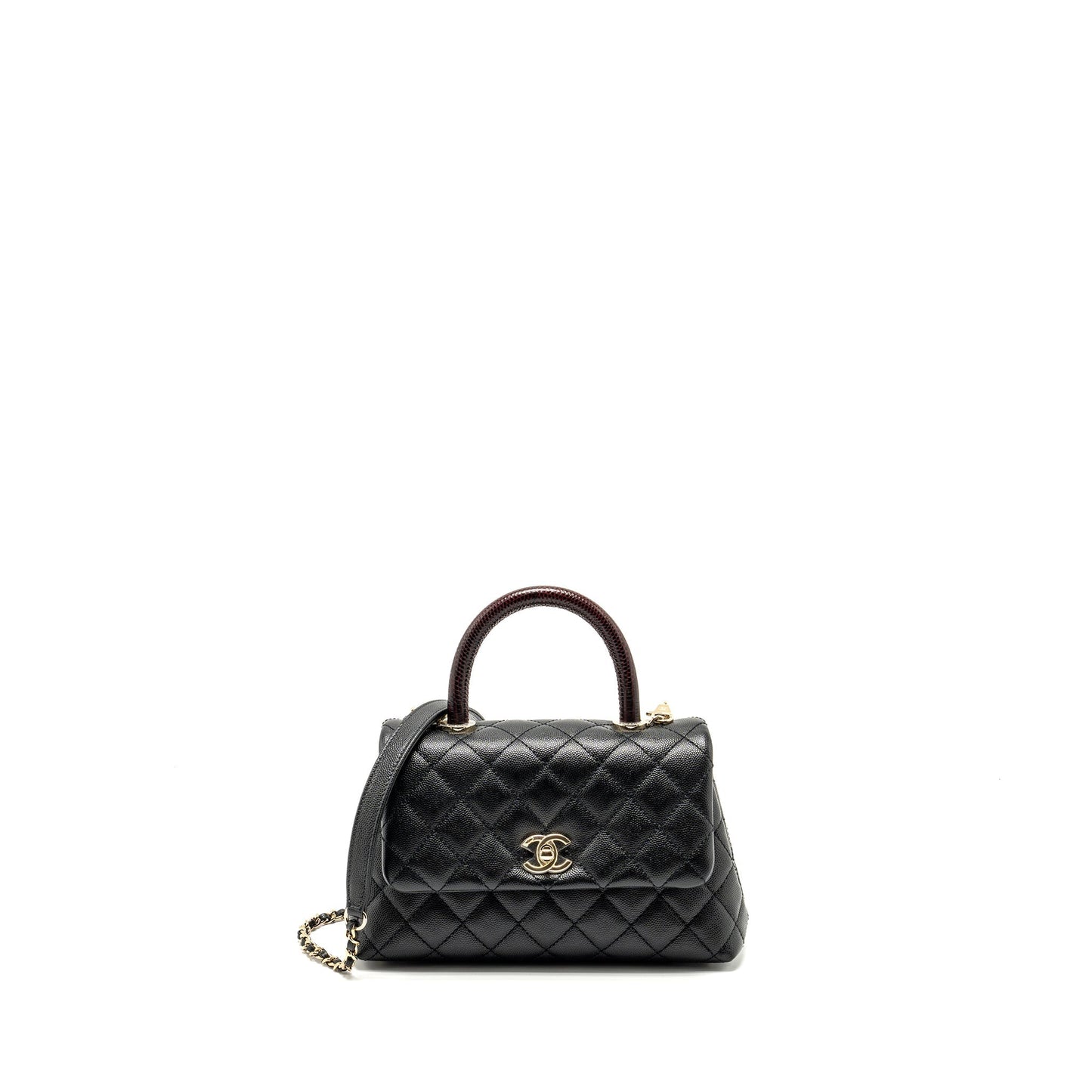 Chanel Coco Handle Lizard Embossed Handle Caviar Black Small Handbag