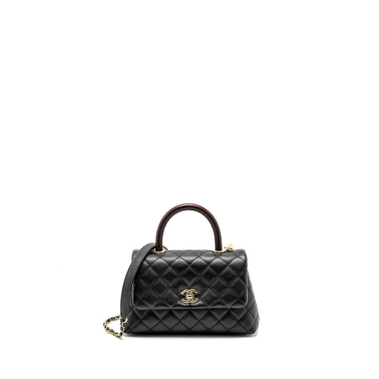 Chanel Coco Handle Lizard Embossed Handle Caviar Black Small Handbag