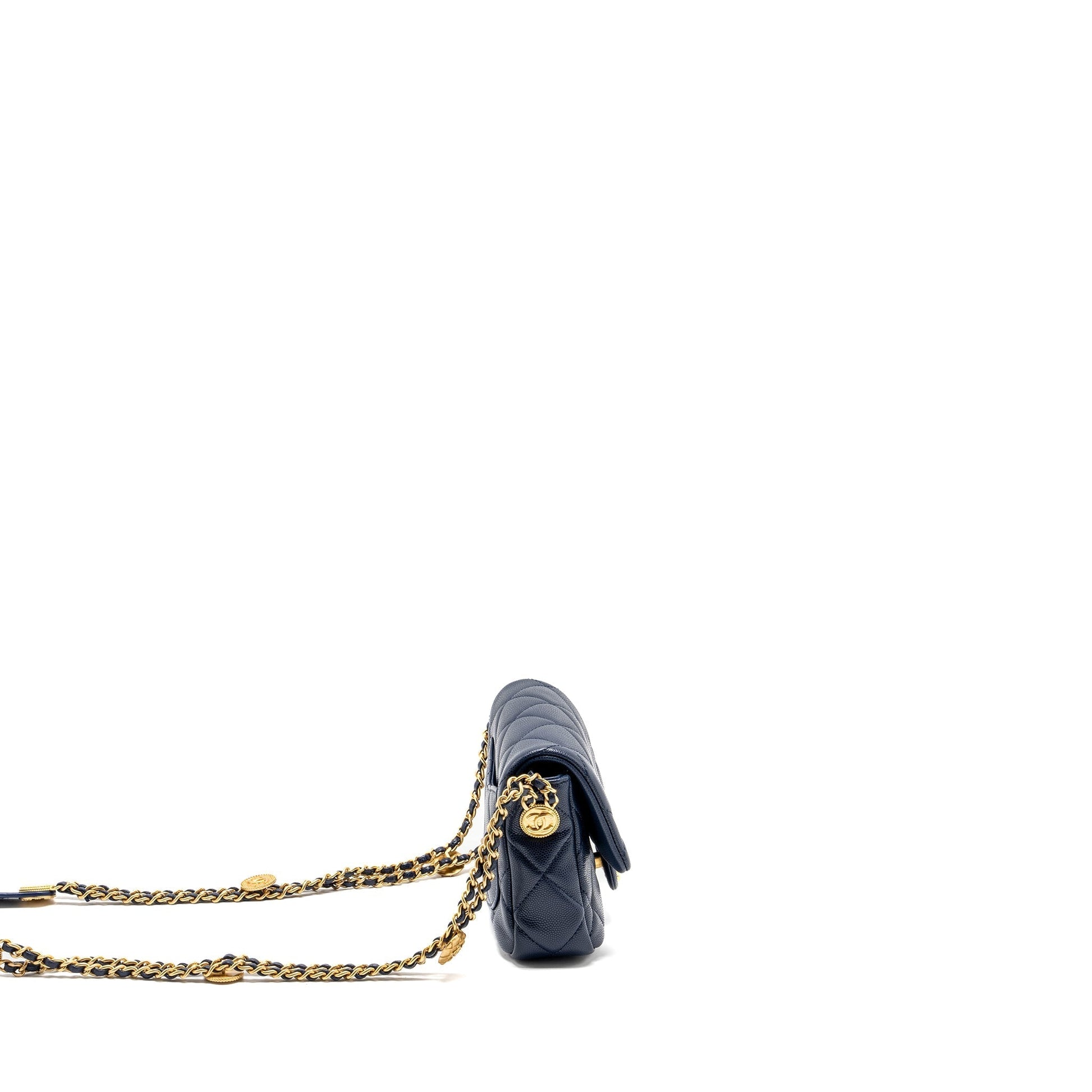 Chanel 22A Button On Square Flap Caviar Shoulder Bag