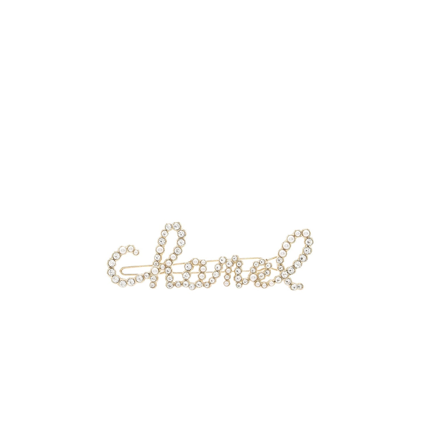Chanel Letter crystal pearl hair clip light Gold Handbag