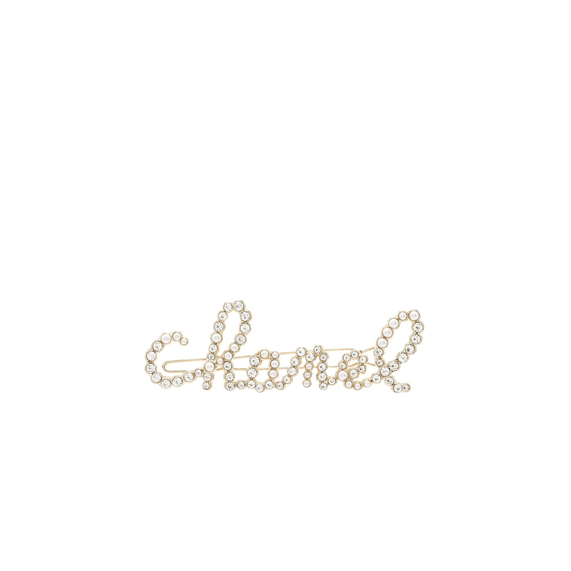 Chanel Letter crystal pearl hair clip light Gold Handbag