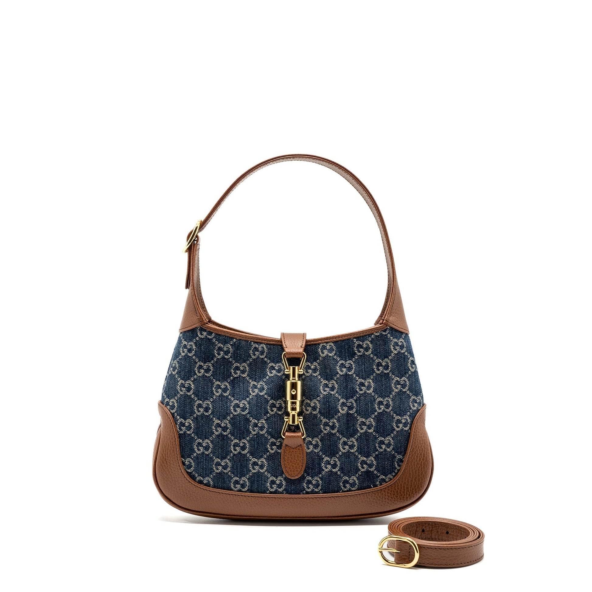 Gucci Jackie Small Shoulder Bag Calfskin Denim Brown