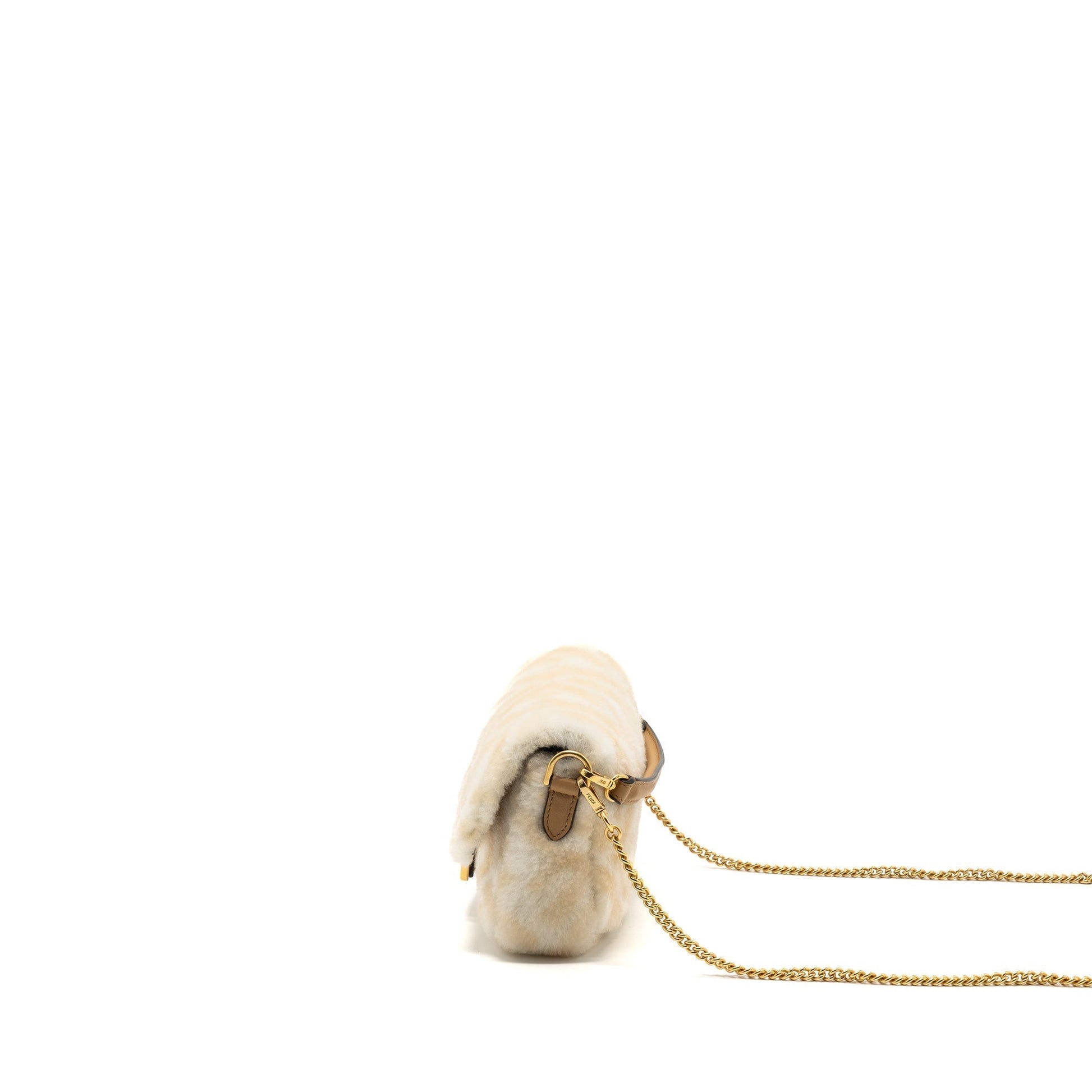 Fendi Baguette Sheepskin Handbag White Beige Mini Shoulder Bag