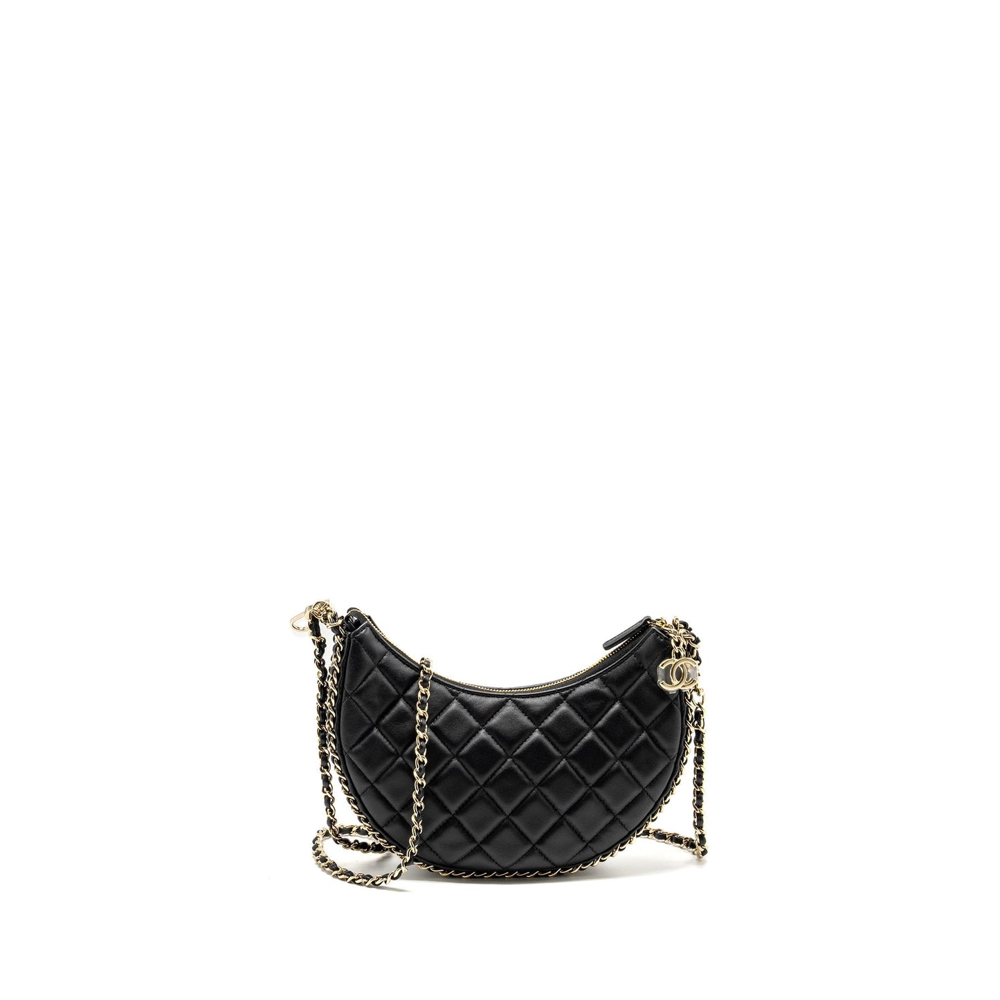 Chanel moon Hobo Lambskin LGHW Microchip Black Small Shoulder Bag Microchip 1