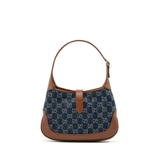 Gucci Jackie Small Shoulder Bag Calfskin Denim Brown