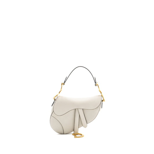 Dior Saddle Purse Grained Calfskin Handbag White Mini Travel Bag