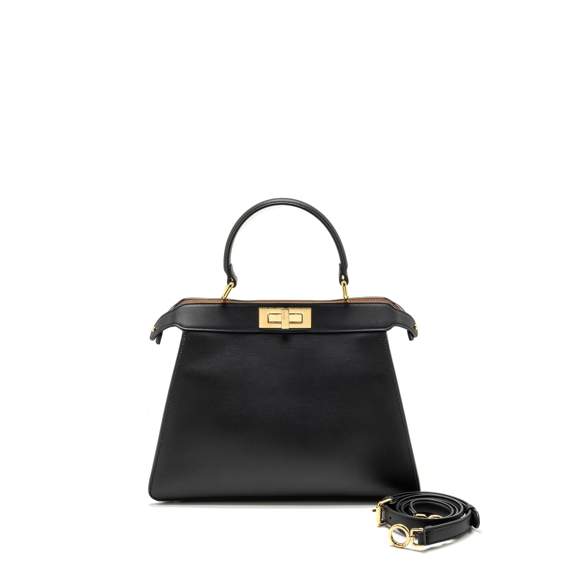 Fendi Iseeu Peekaboo Calfskin Light Handbag Black Pink Medium Travel Bag