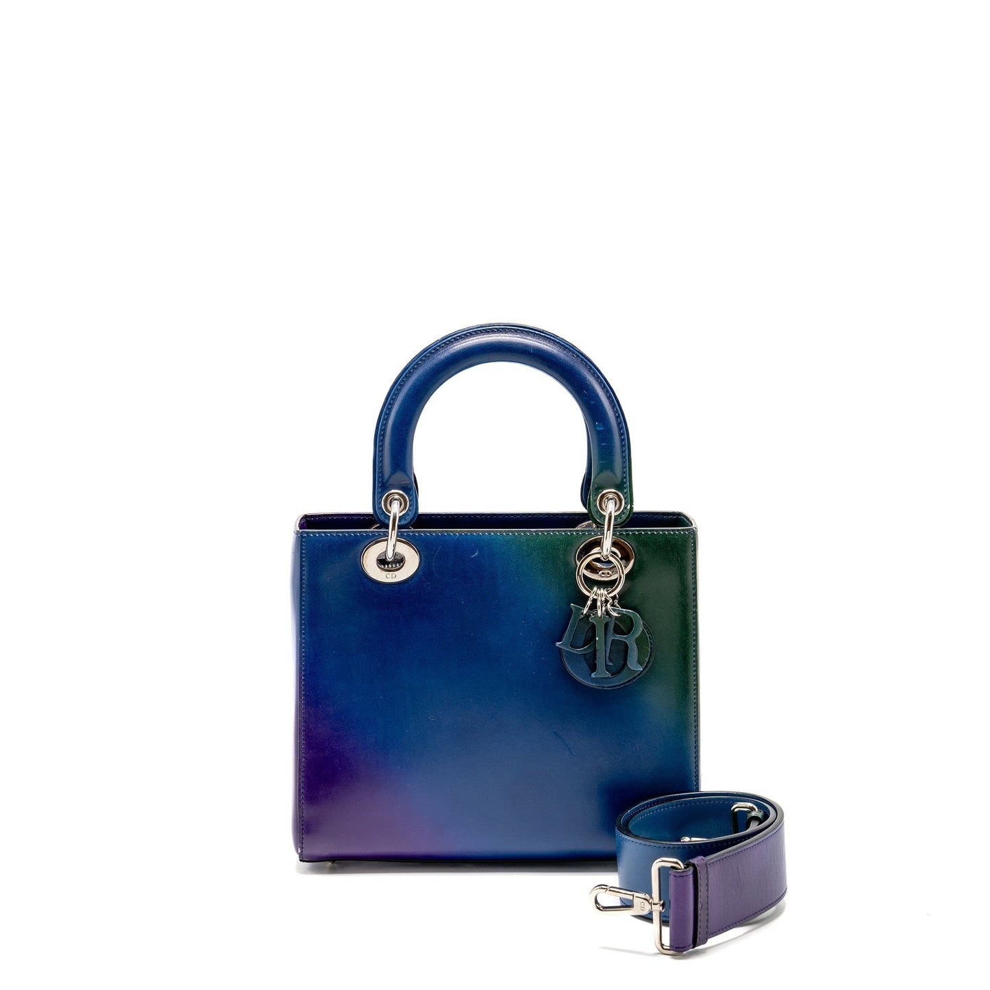 Dior Lady Box Calfskin Gradient Purple Handbag Blue Green Travel Bag