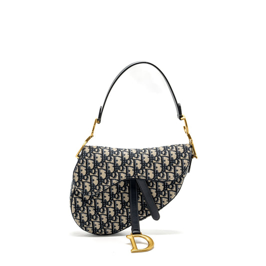 Dior Saddle Purse Oblique Jacquard Handbag Canvas Blue Travel Bag
